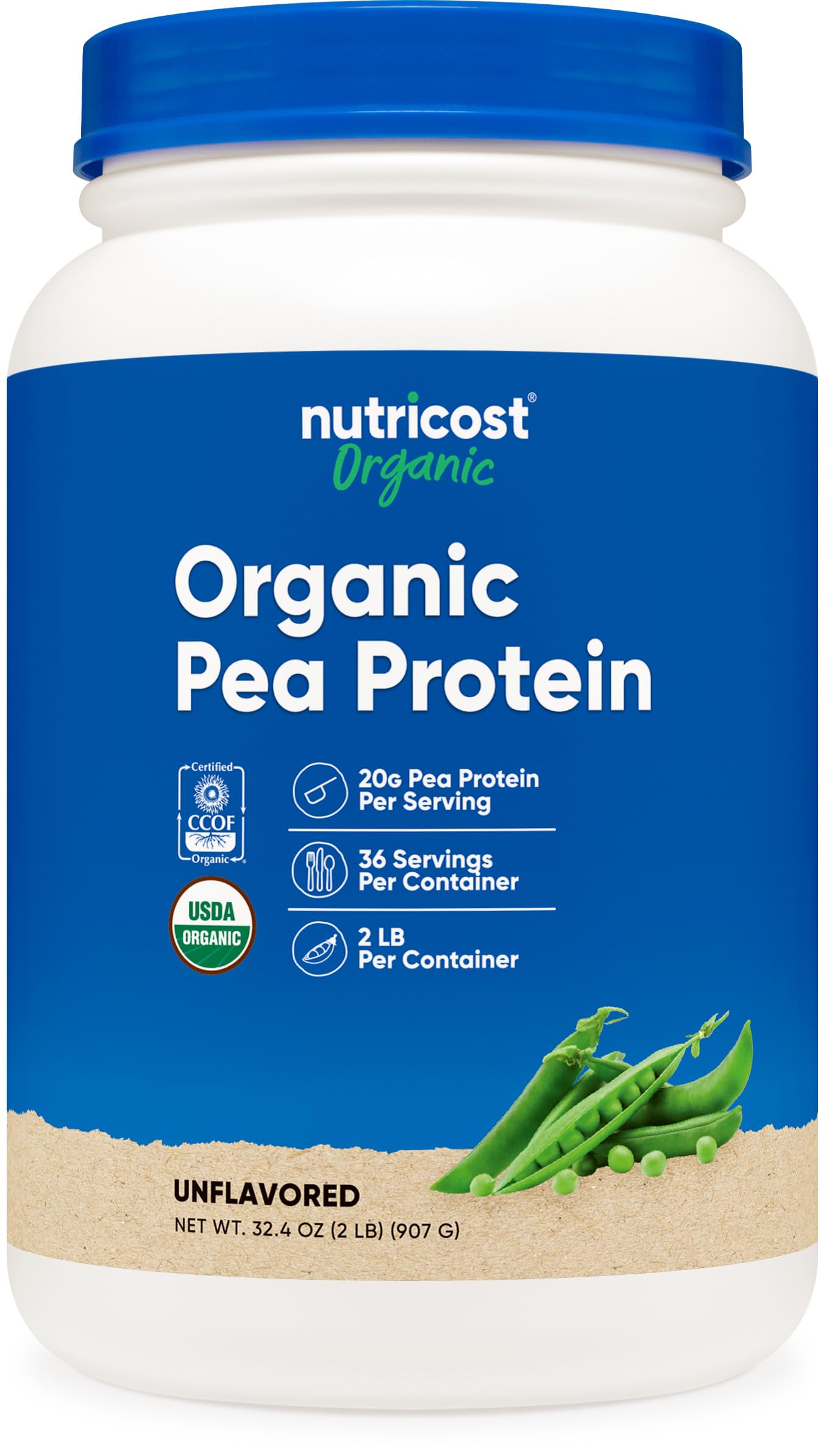 Pre-Order | Arrives in 5–10 Days – Nutricost Organic Pea Protein Isolate Powder (2LBS) - Unflavored, Certified USDA Organic, Protein from Plants, Vegetarian Friendly, Gluten Free, Non-GMO