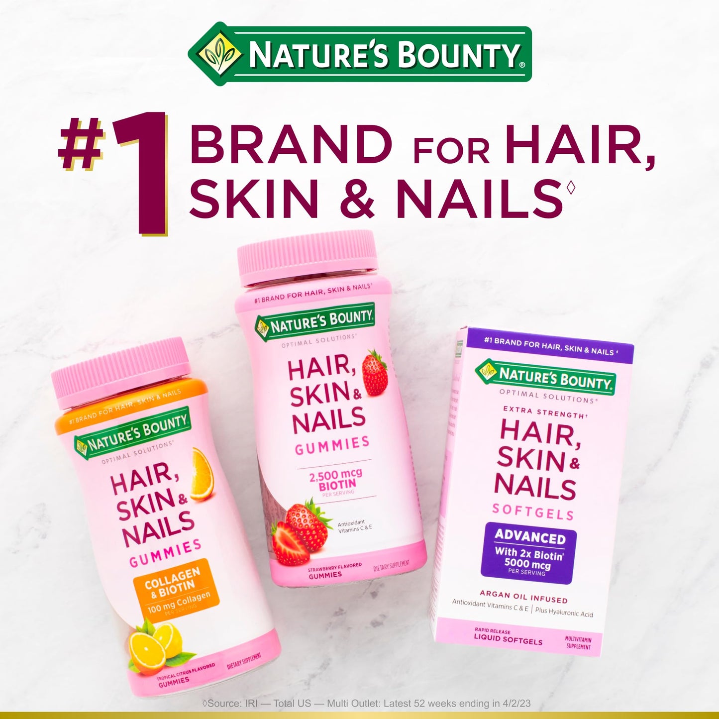 Nature's Bounty Optimal Solutions Hair, Skin & Nails Formula, with 3,000 mcg Biotin, 60 Coated Caplets, 20 Total Servings