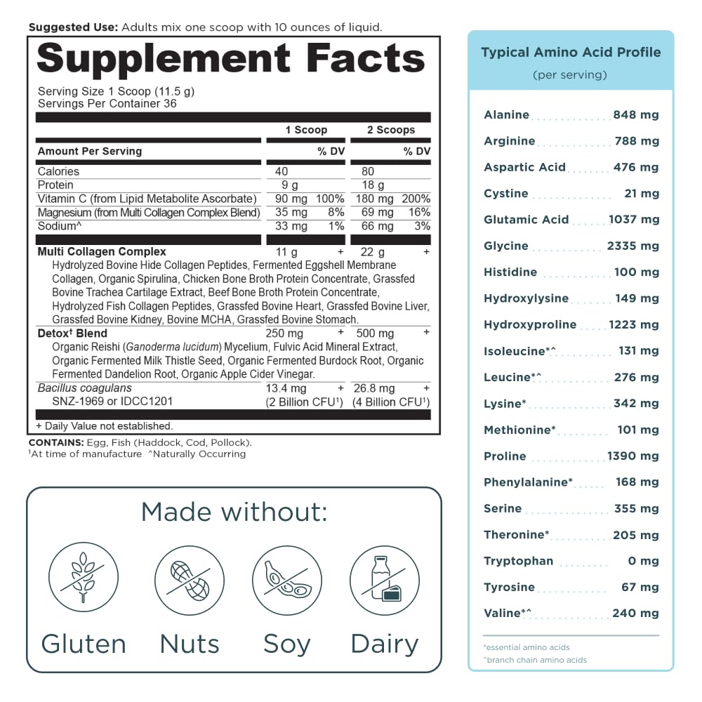 Ancient Nutrition Advanced Multi Collagen Protein Powder Cleanse & Detox, Unflavored, 36 Servings