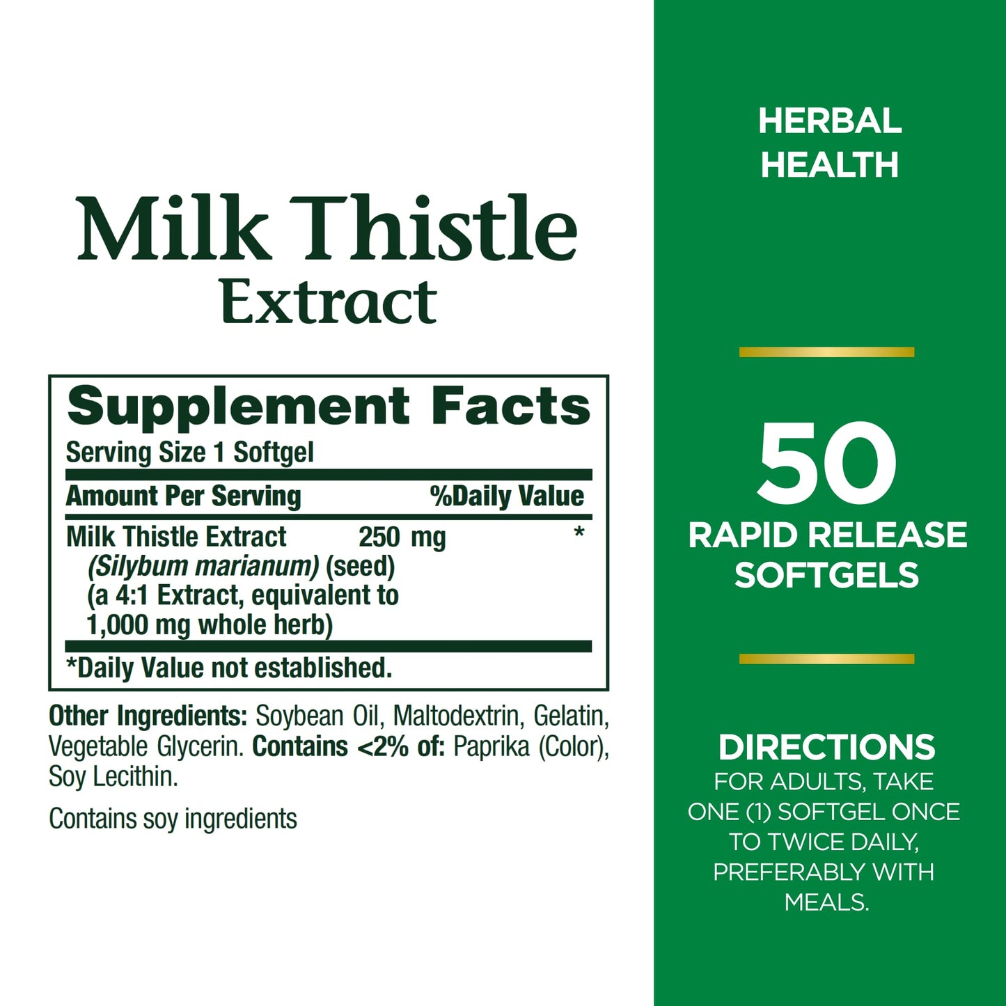 Nature's Bounty Milk Thistle, Herbal Health Supplement, Supports Liver Health, 1000 mg, Rapid Release Softgels, 50 Ct