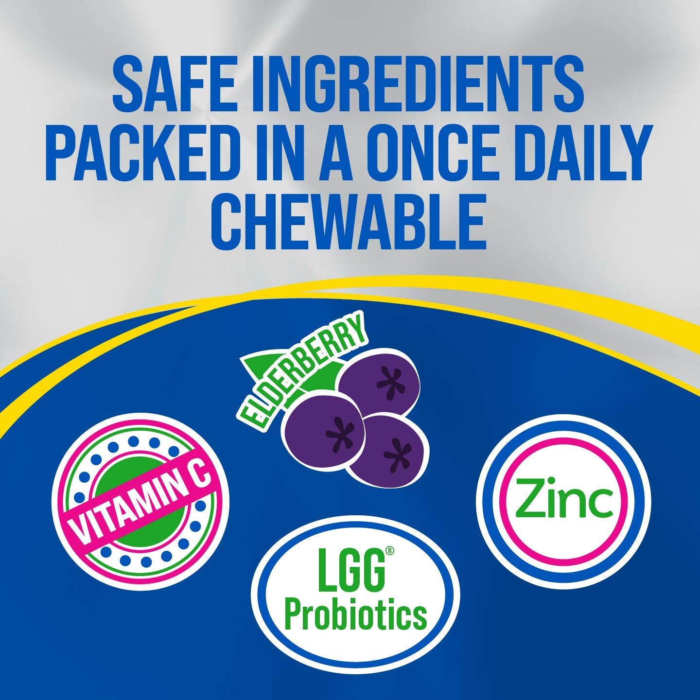 Pre-Order | Arrives in 5–10 Days – Culturelle Immune Defense Probiotic with Vitamin C, Vitamin D and Zinc + Elderberry, Non-GMO, 4-in-1 Immune Support for Kids Ages 3+*, Mixed Berry Chewables, 60 Count