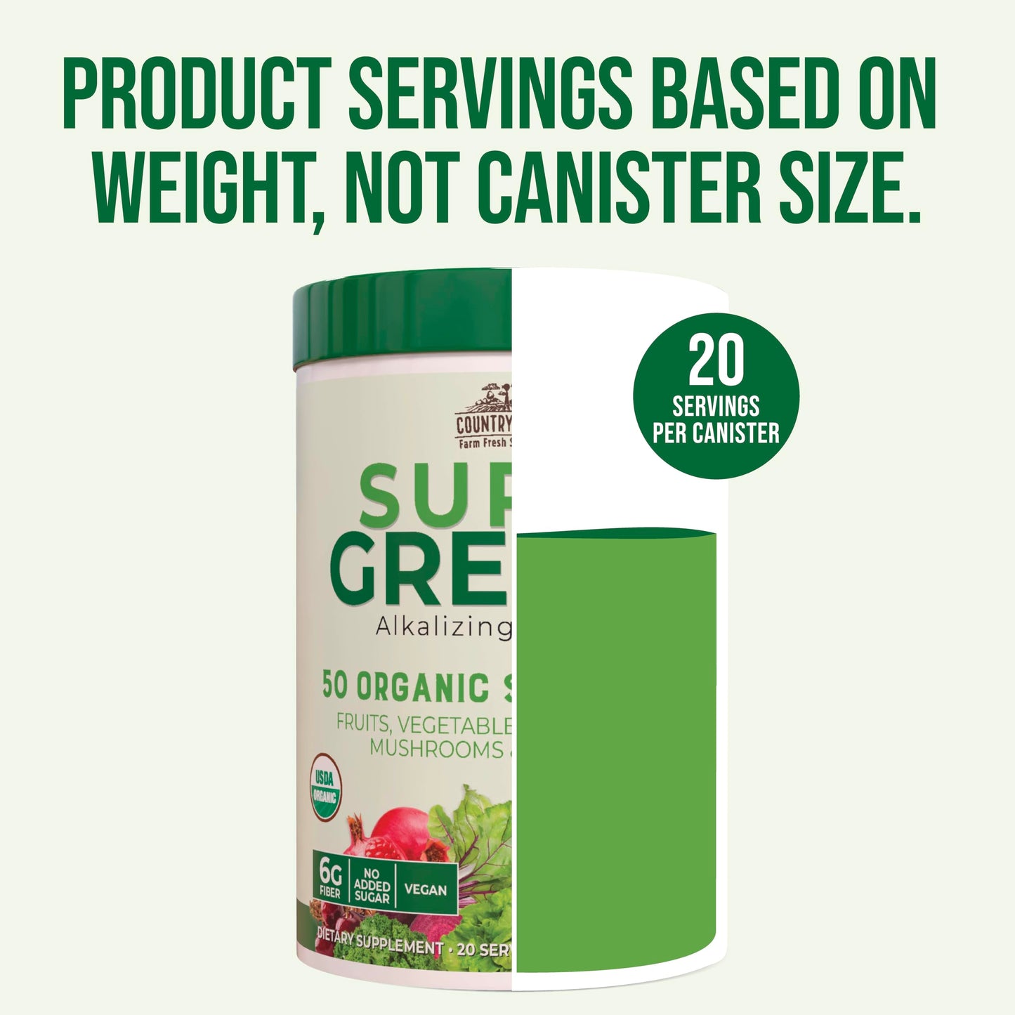 Pre-Order | Arrives in 5–10 Days – COUNTRY FARMS Organic Super Greens Natural Flavor, 50 Organic Super Foods, Packed with Fiber, USDA Organic Drink Mix, Fruits, Vegetables, Mushrooms & Probiotics, Supports Energy, 6g Fiber
