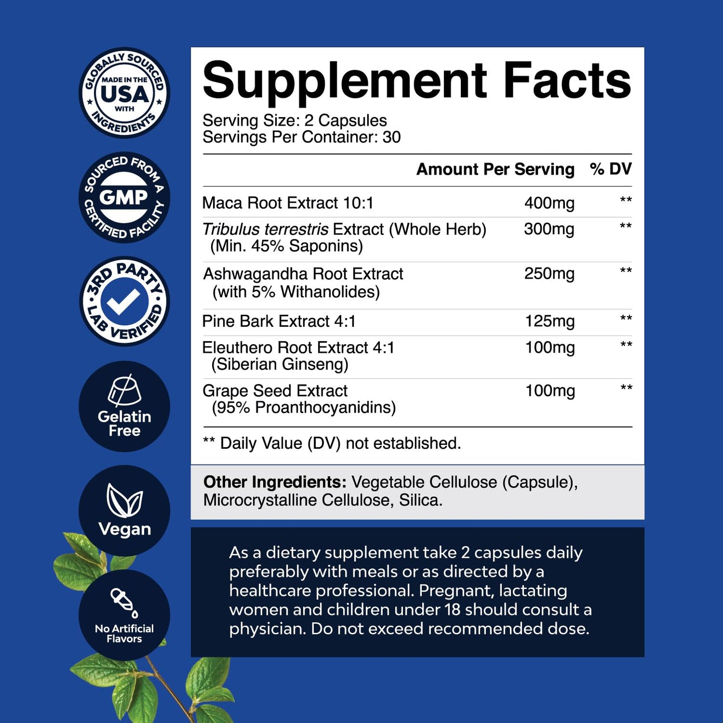Potent Black Maca Root Capsules for Men - Herbal Wellness Supplement with Siberian Ginseng Ashwagandha and Black Maca Root - Men’s Wellness Supplement to Support General Health (30 Servings)