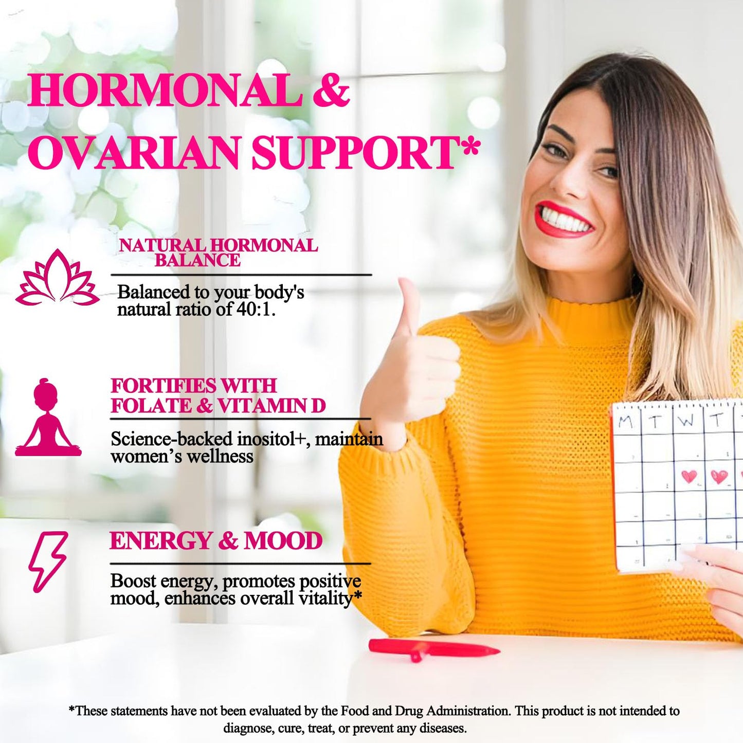 Myo-Inositol & D-Chiro Inositol Supplement for Women, Ideal 40:1 Ratio Inositol Multivitamin w. Folate Magnesium Vitamin D3, Inositol Complex for Mood Energy Fertility Hormone Balance Ovarian Support*