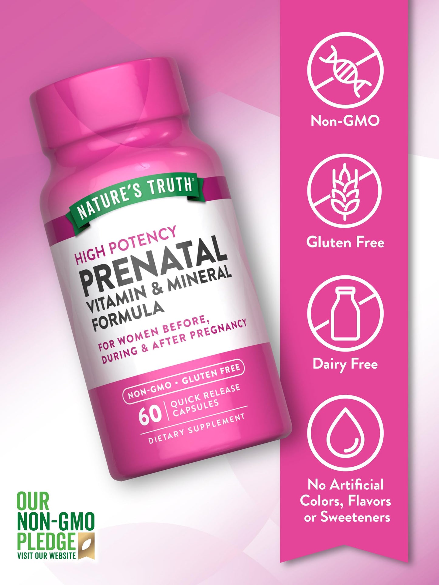 Nature's Truth Prenatal Vitamins With Folic Acid | 60 Capsules | Non-GMO & Gluten Free Supplement