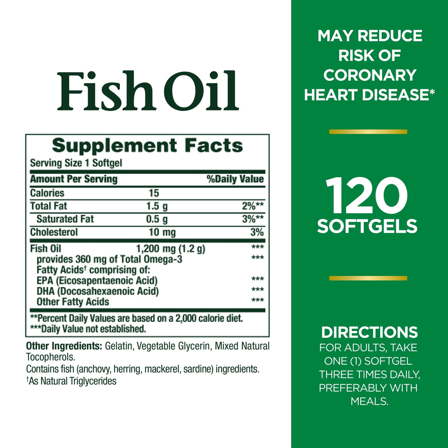 Nature's Bounty Fish Oil, Omega 3, Supports Heart Health, 1200 Mg, 120 Rapid Release Softgels