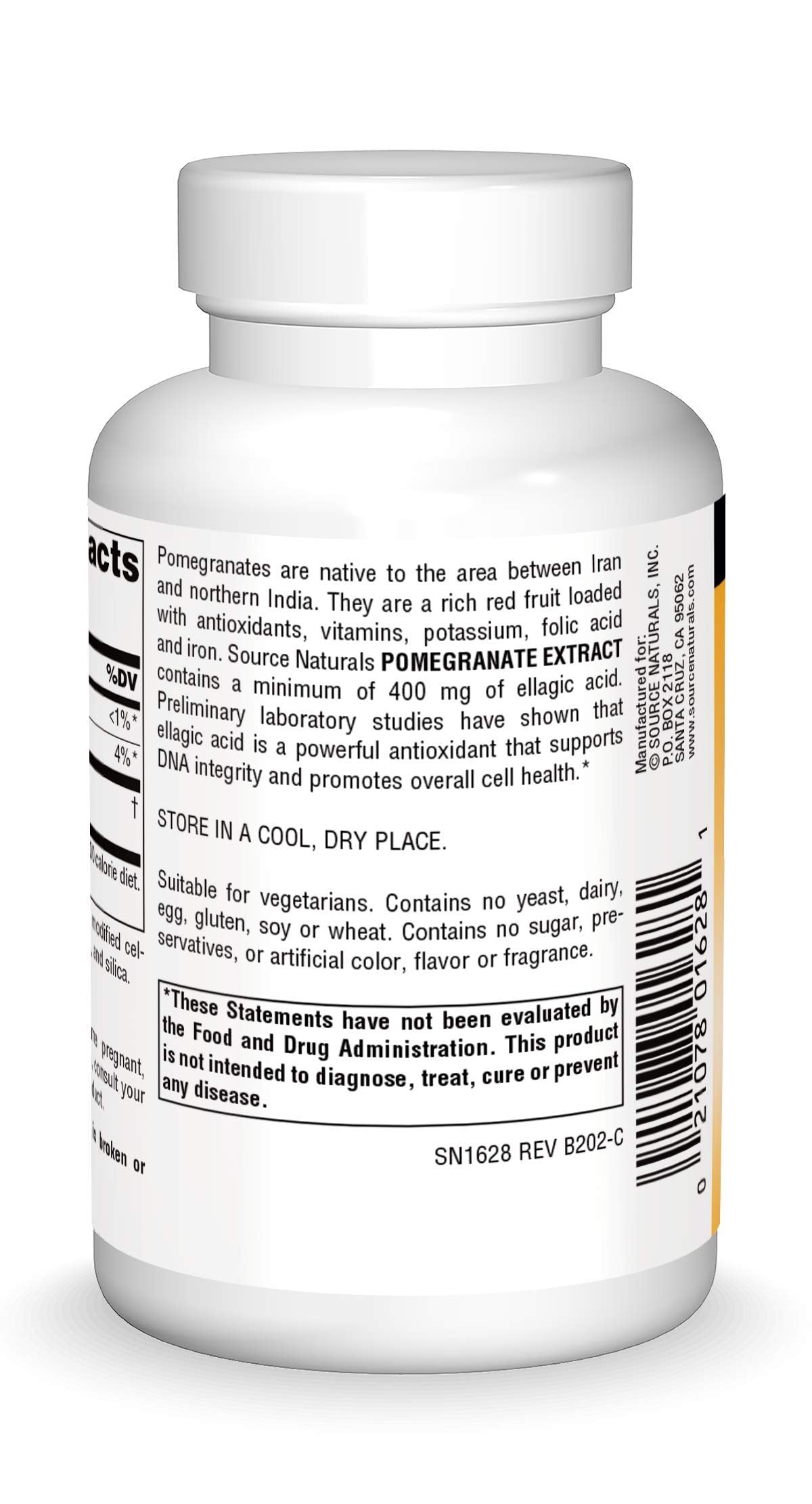 Pre-Order | Arrives in 5–10 Days – Source Naturals Pomegranate Extract 500mg Complete Whole Fruit Ellagic Acid Antioxidant & Added Fiber - 120 Tablets