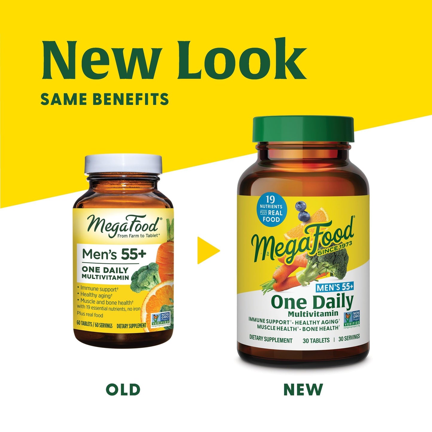 MegaFood Men's 55+ One Daily - Multivitamin for Men with Vitamin B12, C, D & Zinc - Optimal Aging & Immune Support Supplement - Vegetarian - Made Without 9 Food Allergens - 90 Tabs