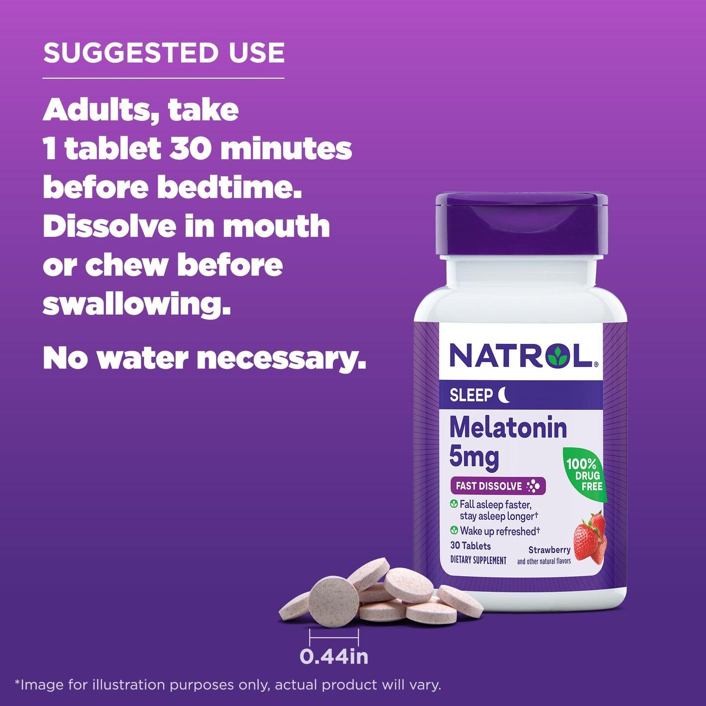 Natrol Sleep Melatonin 5mg Fast Dissolve Tablets, Nighttime Sleep Aid for Adults, 30 Strawberry-Flavored Melatonin Tablets, 30 Day Supply