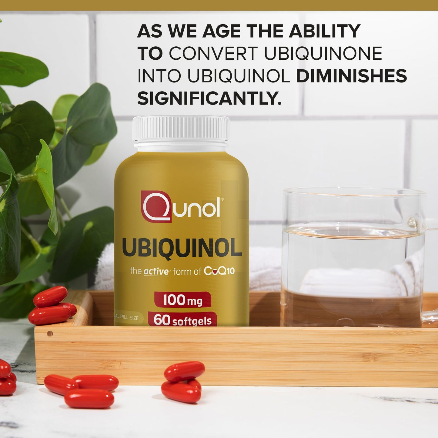 Qunol Ubiquinol CoQ10 100mg Softgels, Ubiquinol - Active Form of Coenzyme Q10, Antioxidant for Heart Health, Healthy Blood Pressure Levels, Beneficial to Statin Users, 60 Count