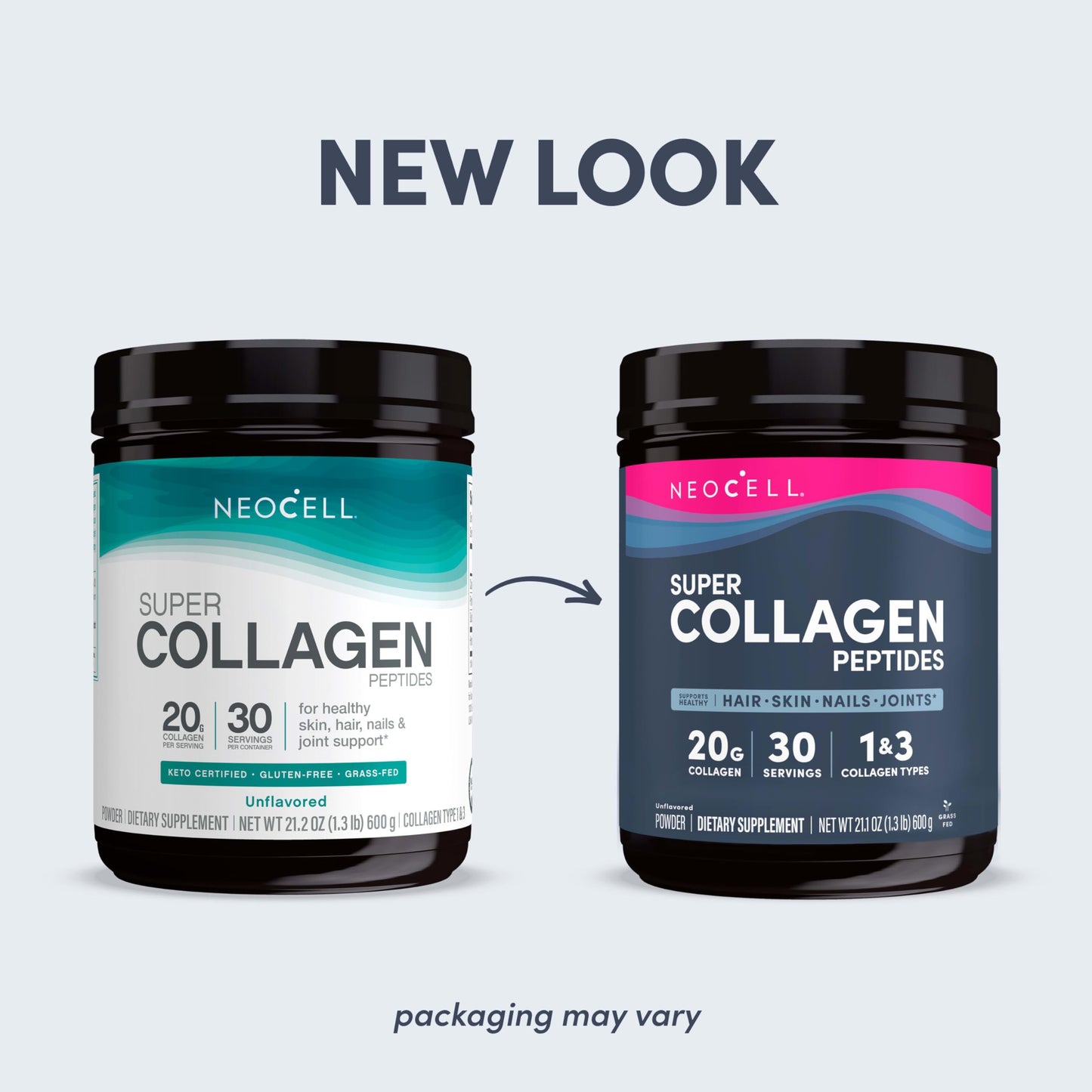 NeoCell Super Collagen Peptides, Unflavored, Powder, 21.2 oz., 1 Canister