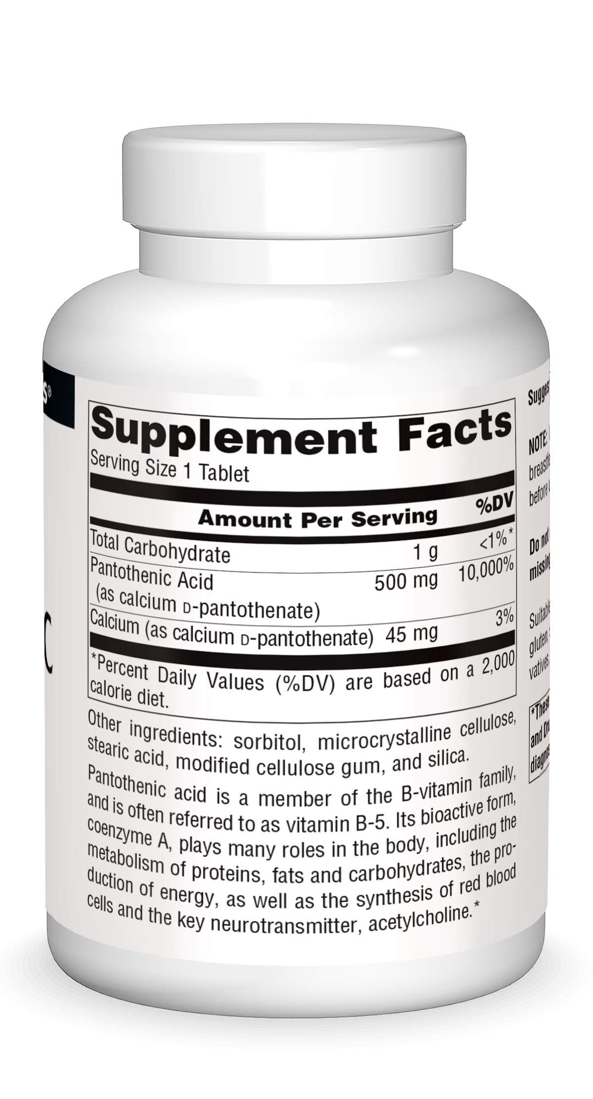 Pre-Order | Arrives in 5–10 Days – Source Naturals Pantothenic Acid 500 mg Vitamin B-5 Dietary Supplement - 200 Tablets