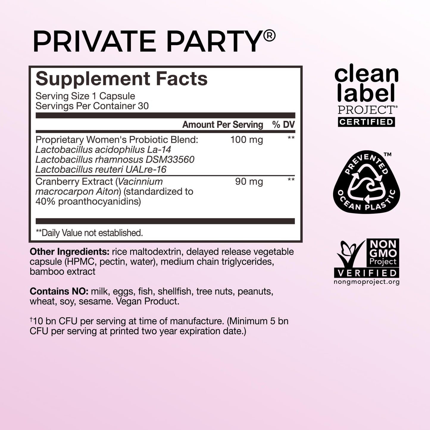 HUM Private Party - Vaginal Probiotics for Women's Health, pH Balance Supplement, and Urinary Tract Support with Cranberry & Lactobacillus Blend | Cranberry Pills, (30 Capsules)