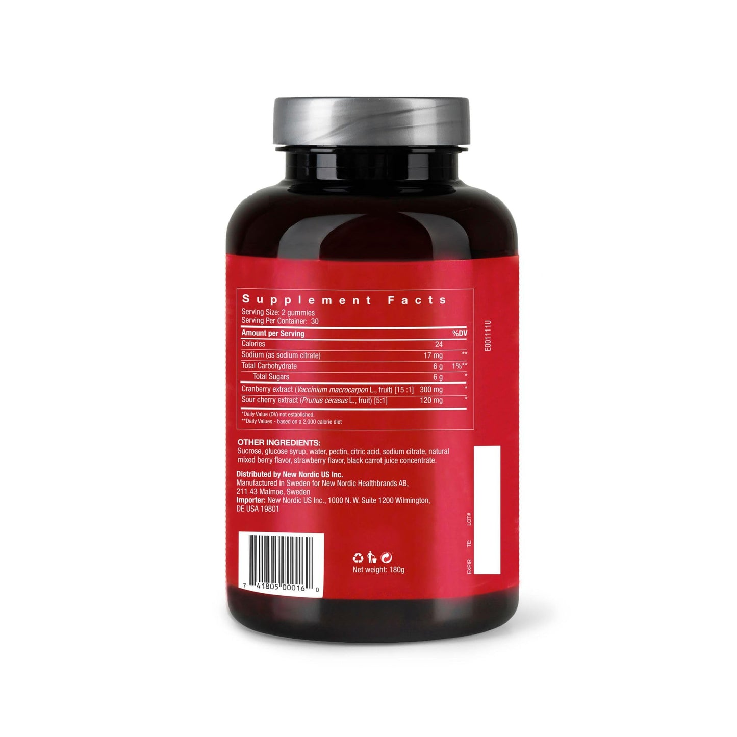 NEW NORDIC Cranberry Supplement Gummies for Women, Normal Urinary Tract & Bladder Support, Balance with Cran Berry & Sour Cherry, 60 Count