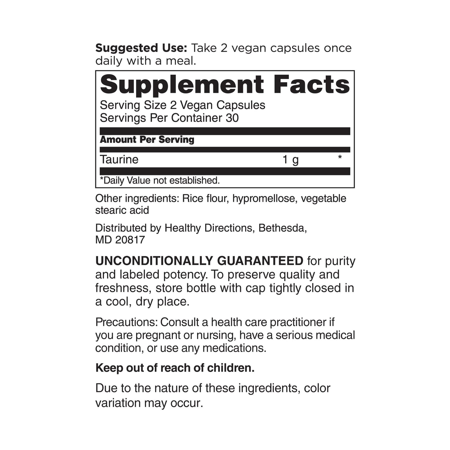 DOCTORS' PREFERRED Taurine Supplement - 1,000 mg/Serving | 60 Vegan Capsules