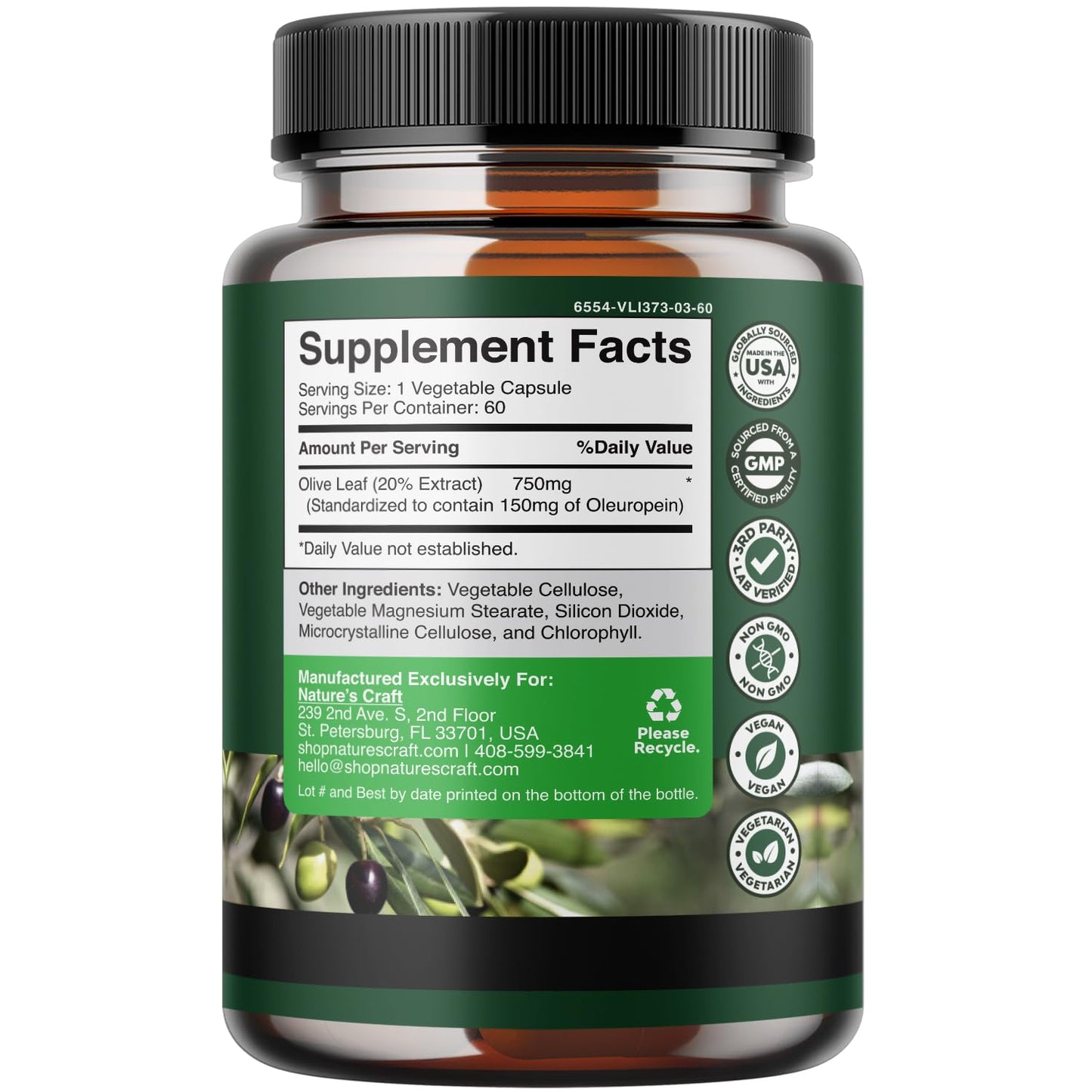 Potent Olive Leaf Extract Capsules - High Strength Antioxidant Supplement with Pure Olive Leaf with 20% Oleuropein - Herbal Heart Health Supplement - Vegan Non-GMO & Gluten Free (2 Month Supply)