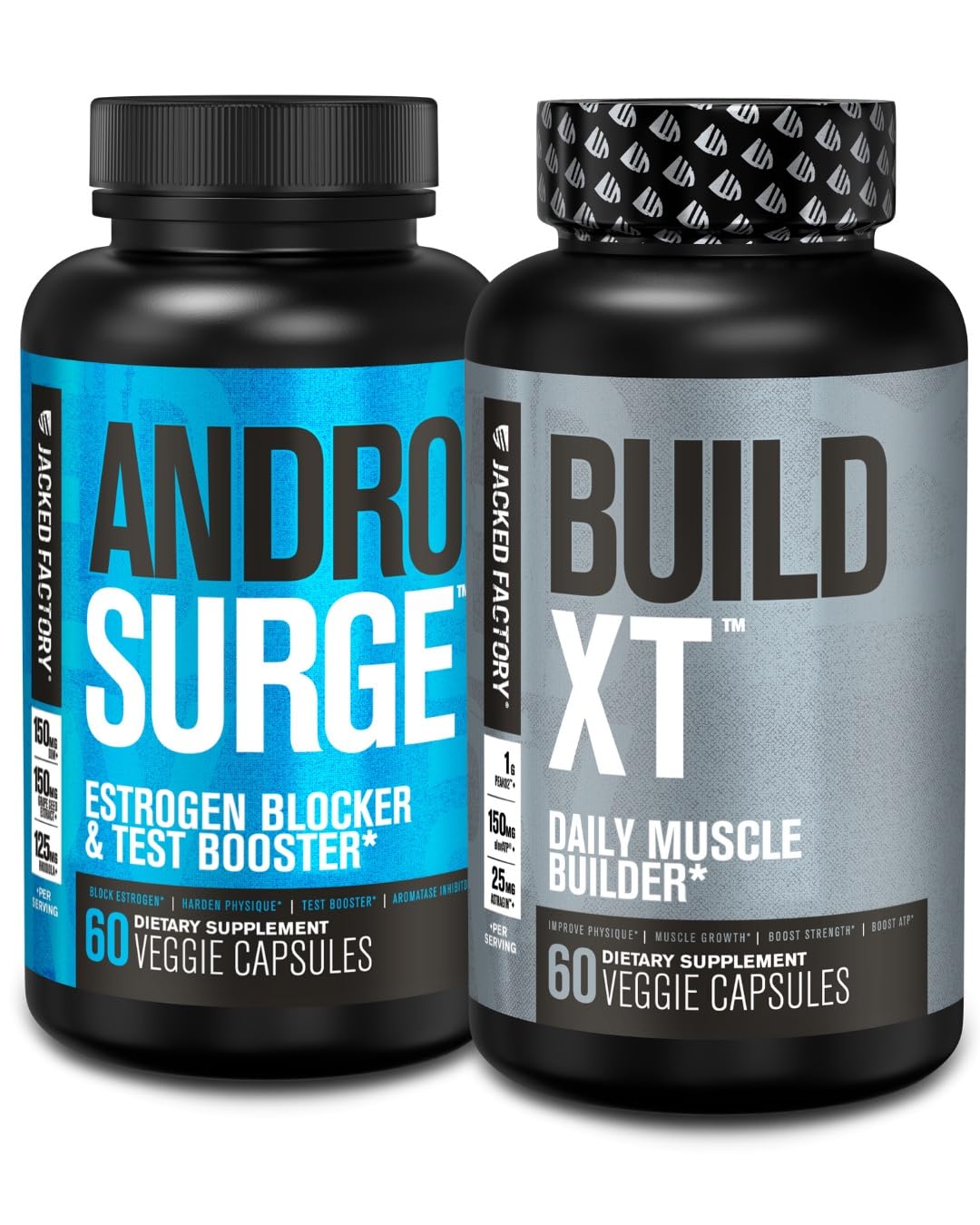Jacked Factory Androsurge Estrogen Blocker & Testosterone Booster for Men (60 Capsules) & Build-XT Daily Muscle Builder & Performance Enhancer (60 Capsules)