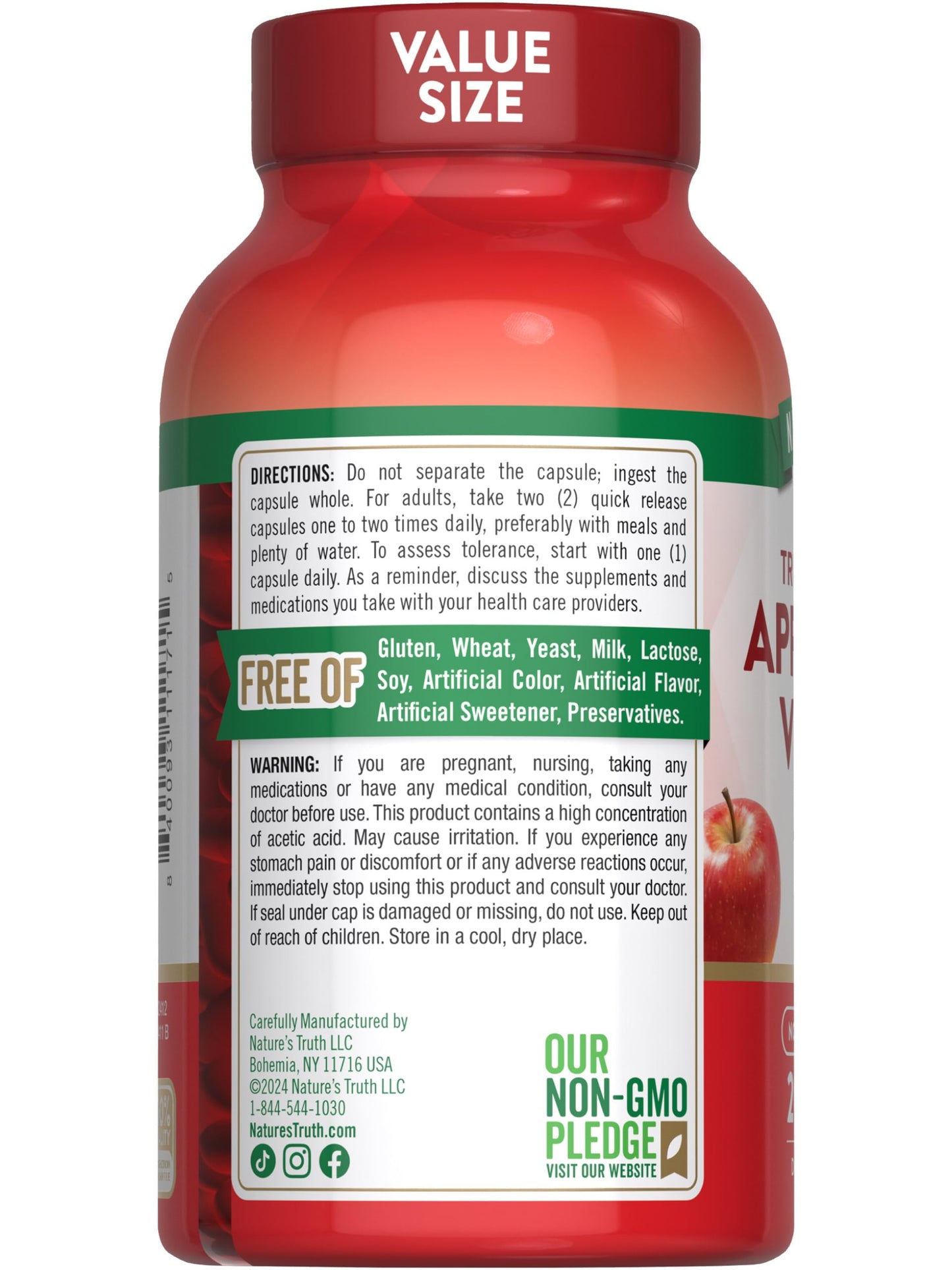 Nature's Truth Apple Cider Vinegar Capsules | 1200mg | 200 Pills | Extra Strength | Value Size | Non-GMO, Gluten Free Supplement