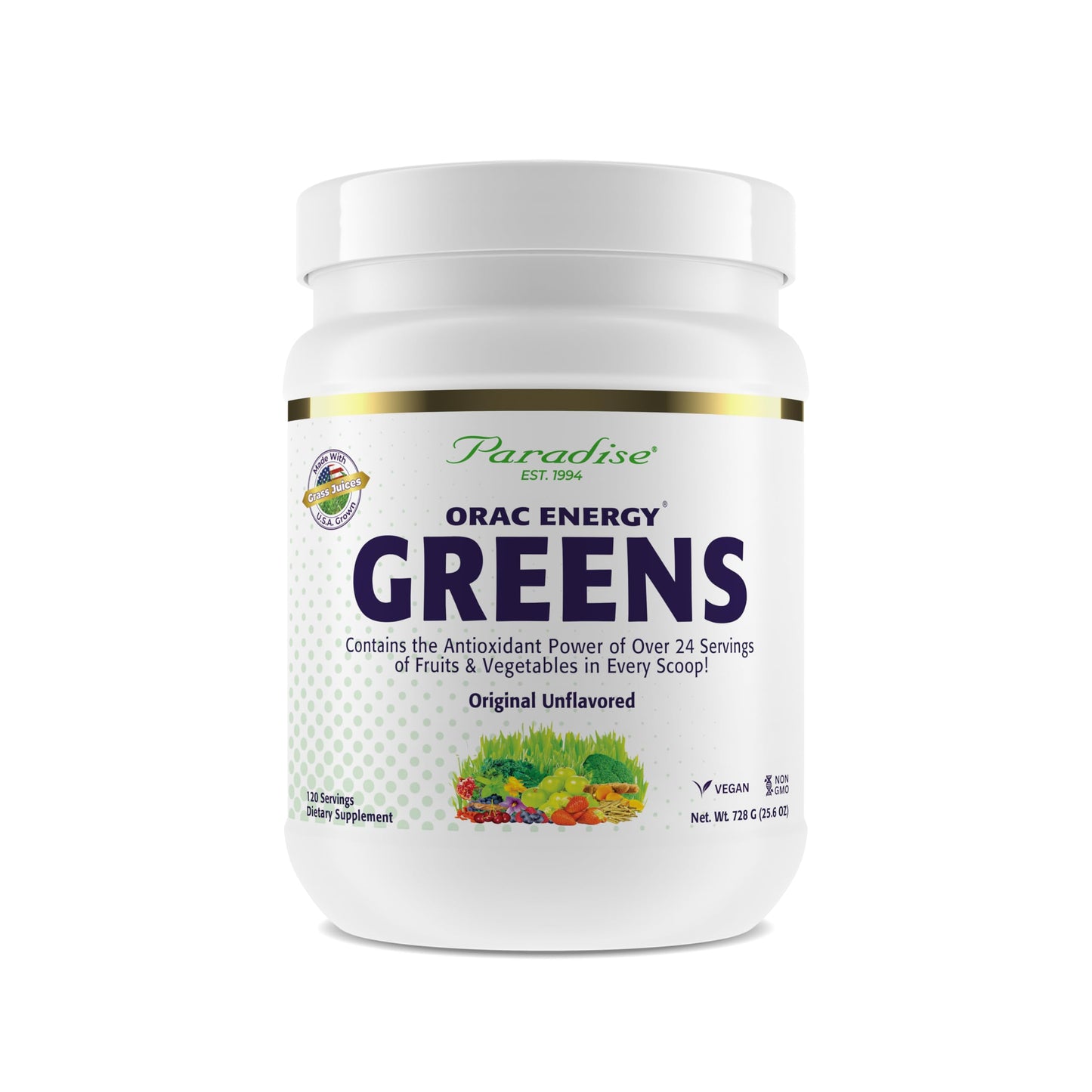 Paradise Herbs, ORAC Energy Greens Powder, Antioxidant Power of 24 Servings of Fruits & Vegetables in 1 Scoop, 120 Servings