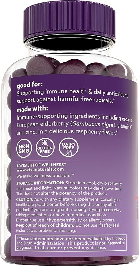 Organic Elderberry Gummies with Zinc and Vitamin C (120 Count) - Two-Month Supply, Certified USDA Organic 3-in-1 Chewable Sambucus Elderberry Gummies, Immune Support Supplement