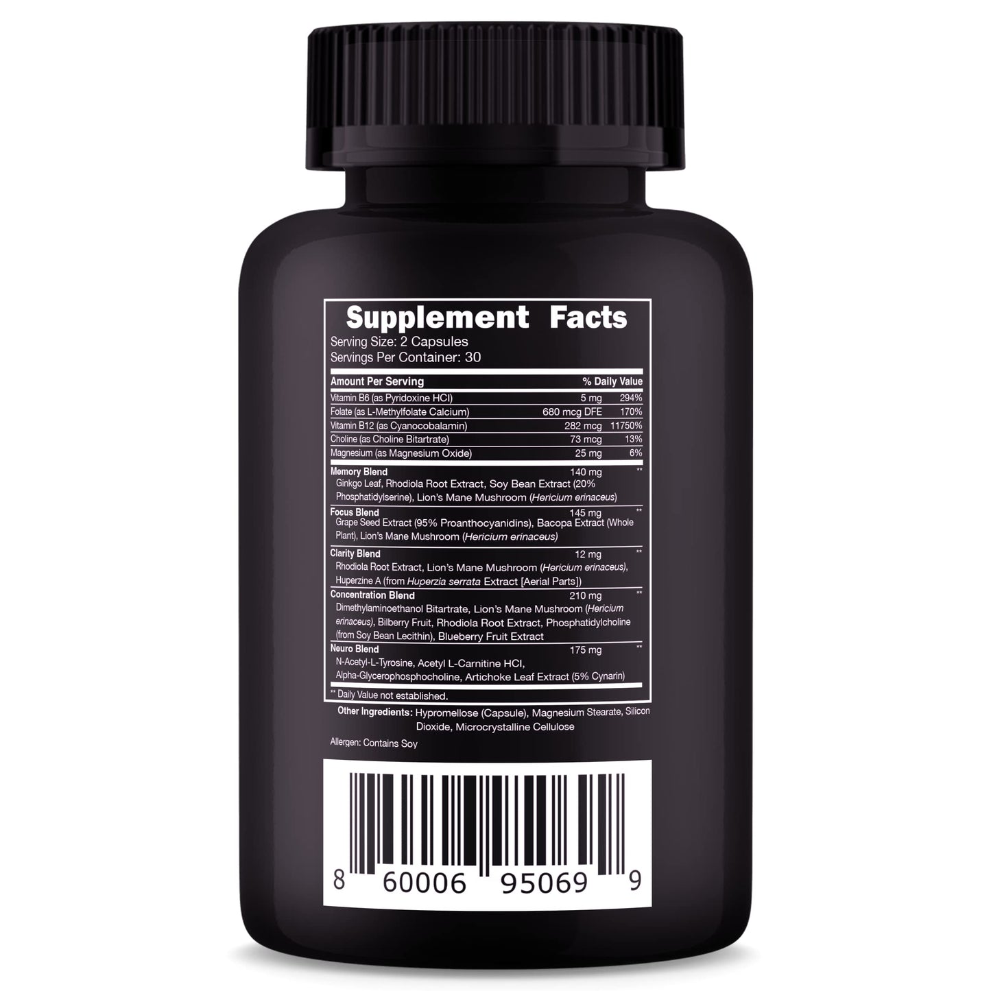 Vital Vitamins Brain Supplements for Memory and Focus – Nootropic Brain Booster with Bacopa Monnieri, Ginkgo Biloba, Rhodiola – Caffeine-Free Support for Adults & Seniors – 30-Day Supply, 30 Capsules