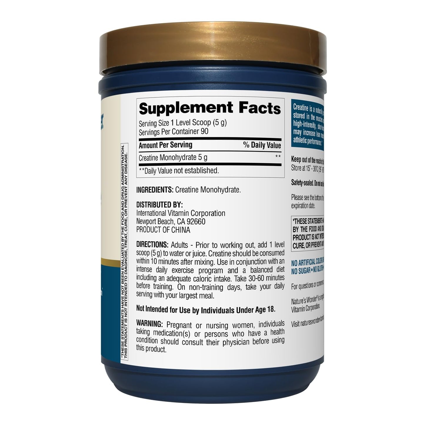 Nature's Wonder Micronized Creatine Monohydrate Powder 5g, Muscle Health, Muscle Energy Production, No Lactose, 5g of Micronized creatine Powder per Serving, 450G, 90 Servings