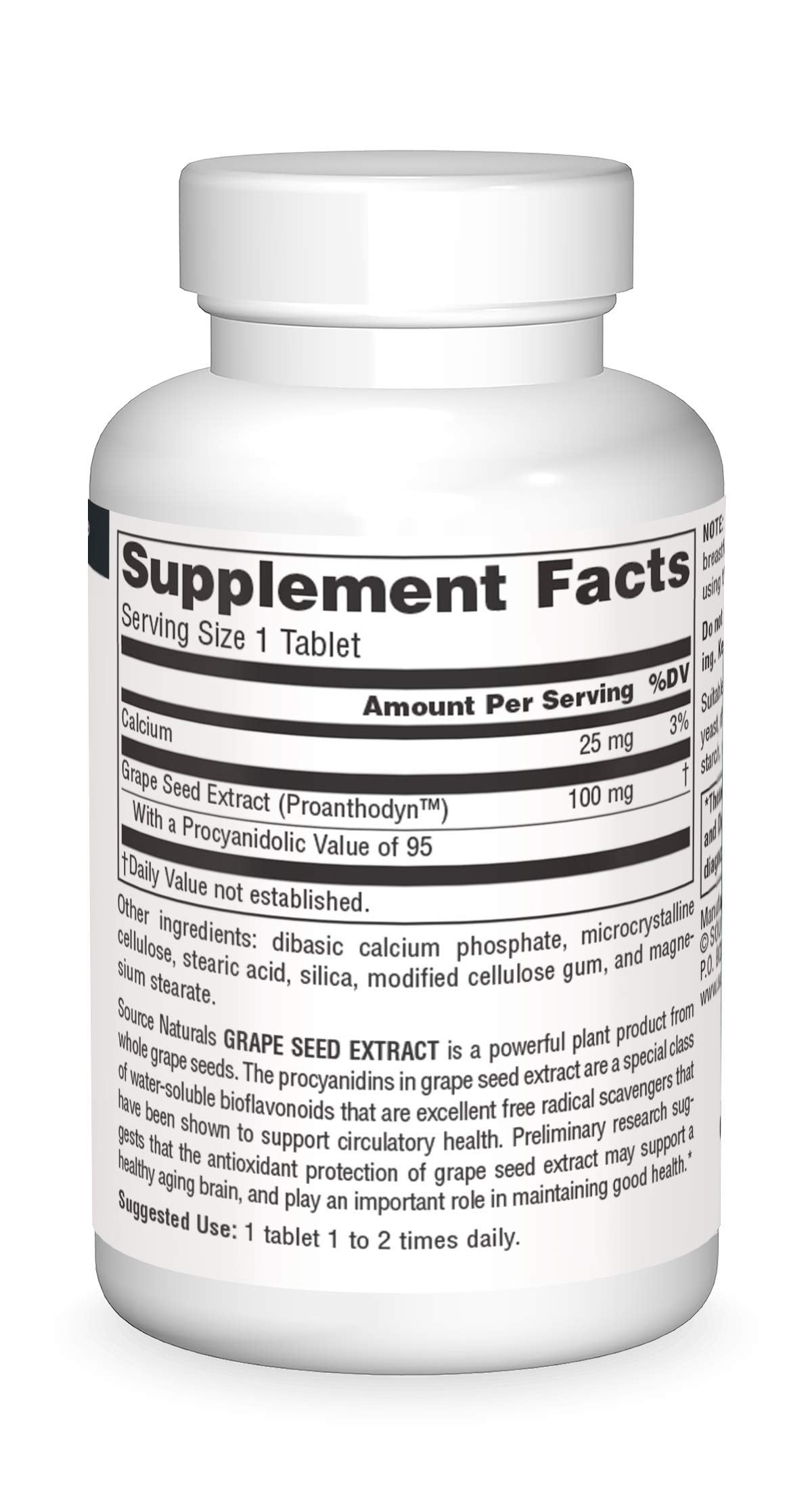 Source Naturals Grape Seed Extract, Proanthodyn 100 mg Antioxidant Protection & Supports Healthy Aging Brain - 60 Tablets