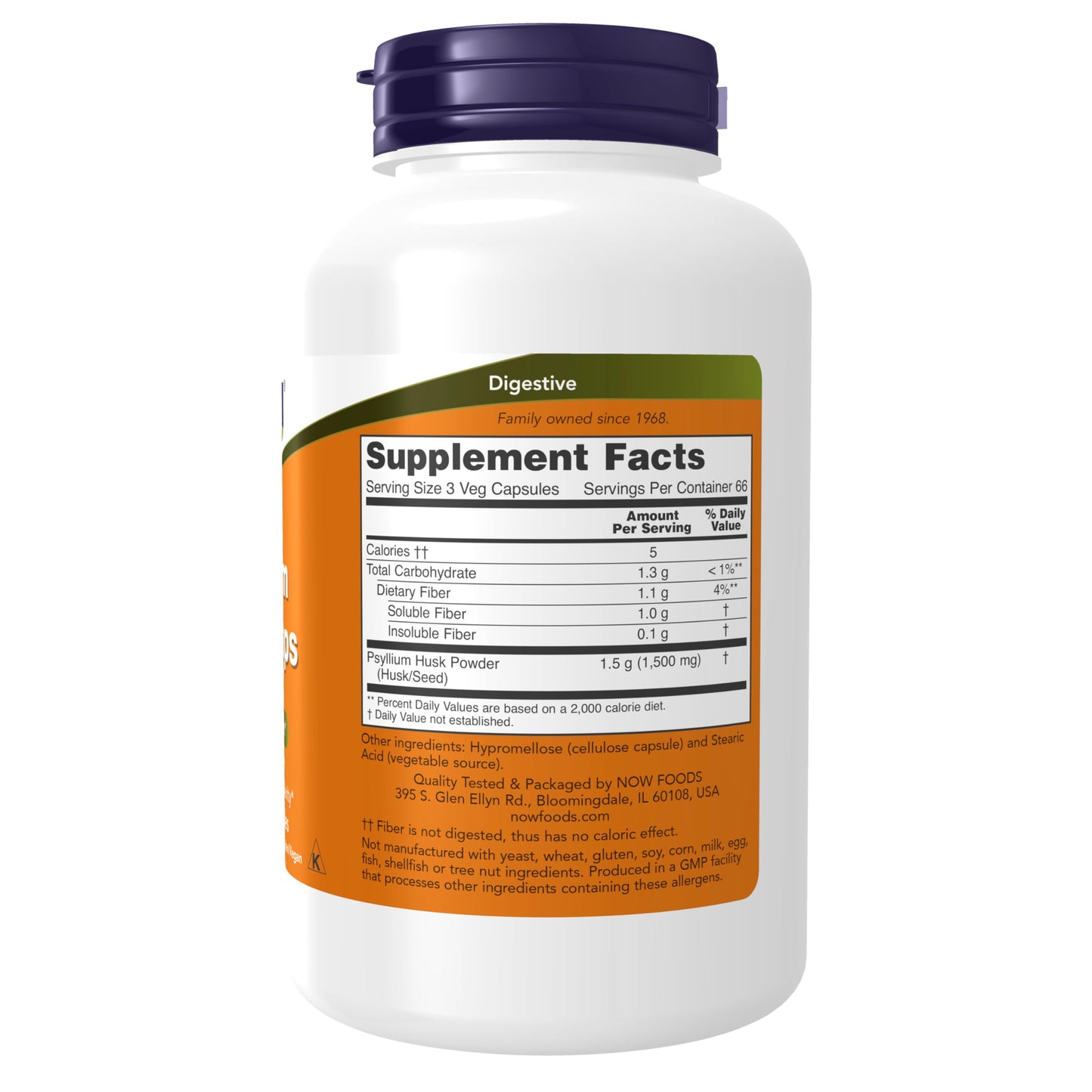 NOW Foods Supplements, Psyllium Husk Caps 500 mg, Non-GMO Project Verified, Natural Soluble Fiber, Intestinal Health*, 200 Veg Capsules