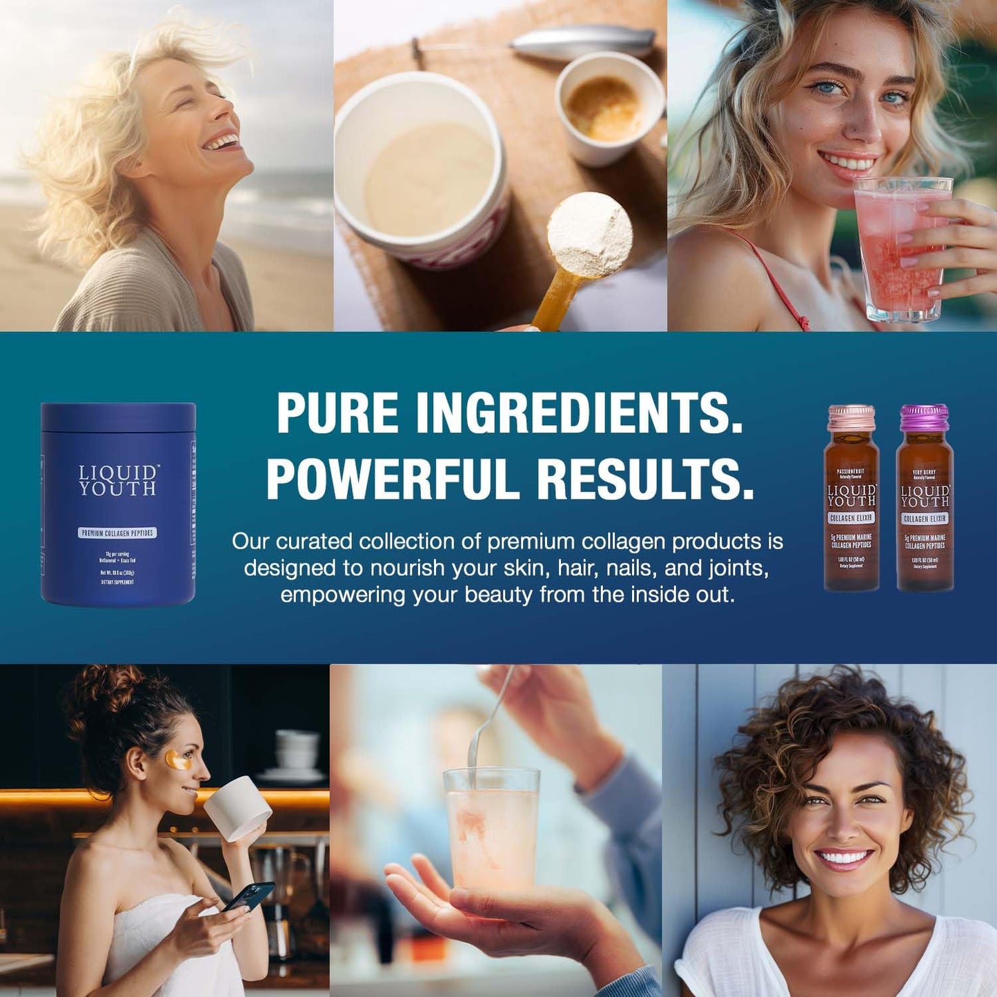 LIQUID YOUTH Liquid Collagen Elixir Shot for Women & Men - Premium Liquid Marine Collagen for Hair Growth, Skin, Nail, Bone & Joint Health - Travel-Friendly (Very Berry, 10 Servings Per Box)