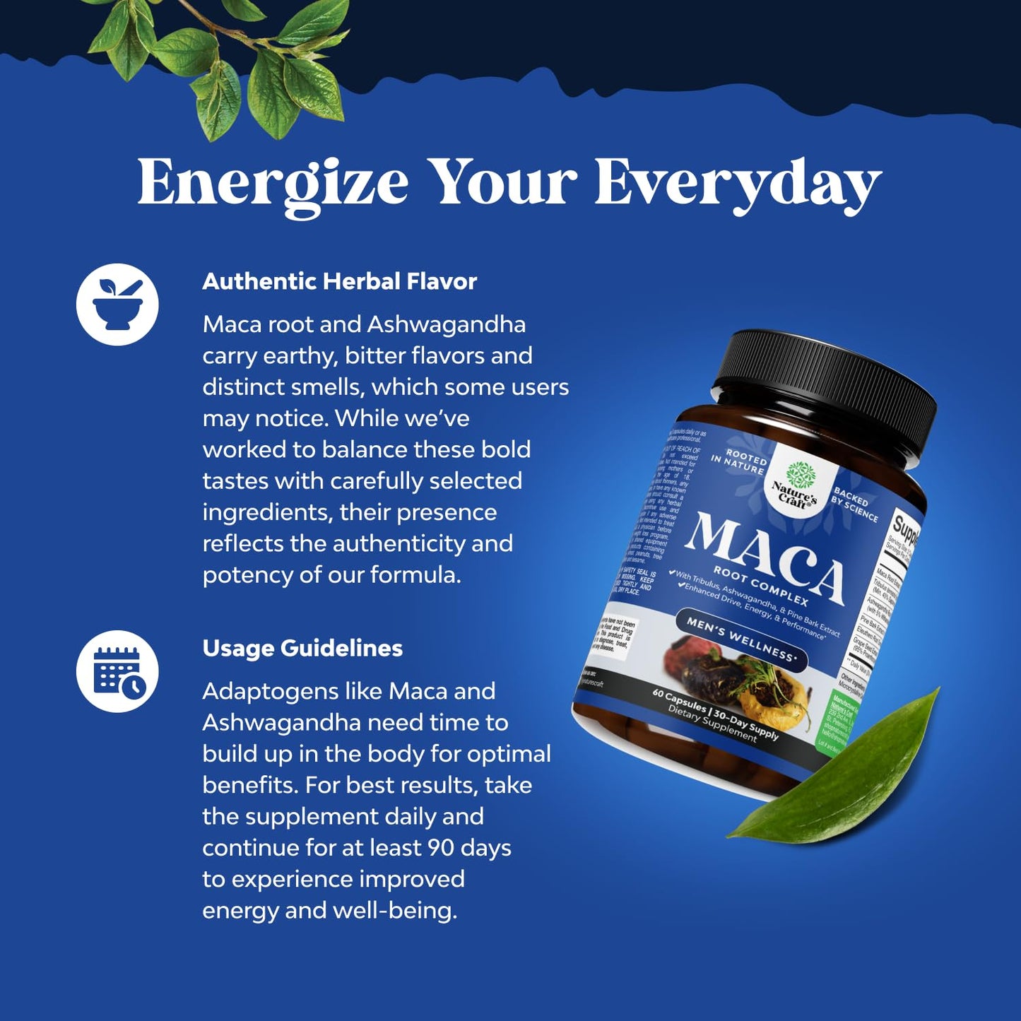 Potent Black Maca Root Capsules for Men - Herbal Wellness Supplement with Siberian Ginseng Ashwagandha and Black Maca Root - Men’s Wellness Supplement to Support General Health (30 Servings)