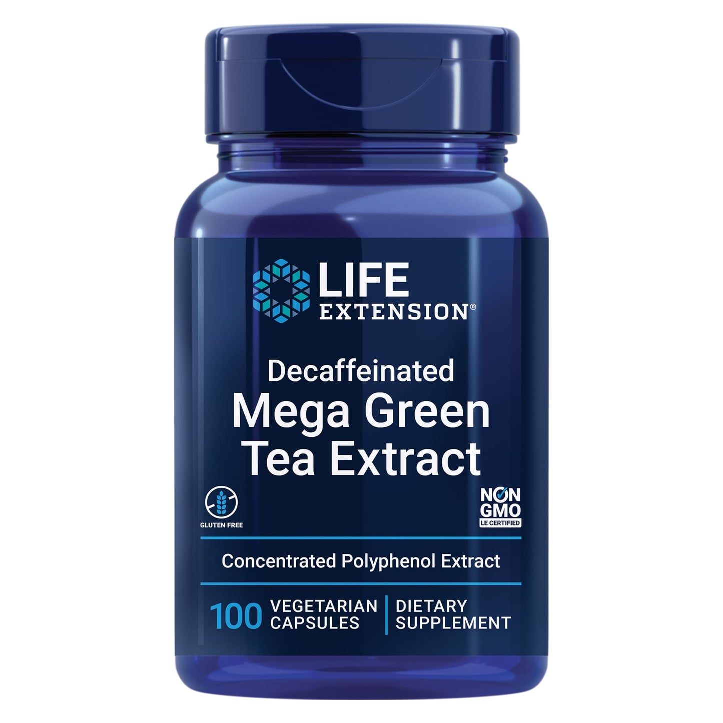 Life Extension Decaffeinated Mega Green Tea Extract – Polyphenol-Rich, Cell Health, Heart Health, Brain Health, Antioxidant Protection – Non-GMO, Gluten-Free, Vegetarian – 100 Capsules
