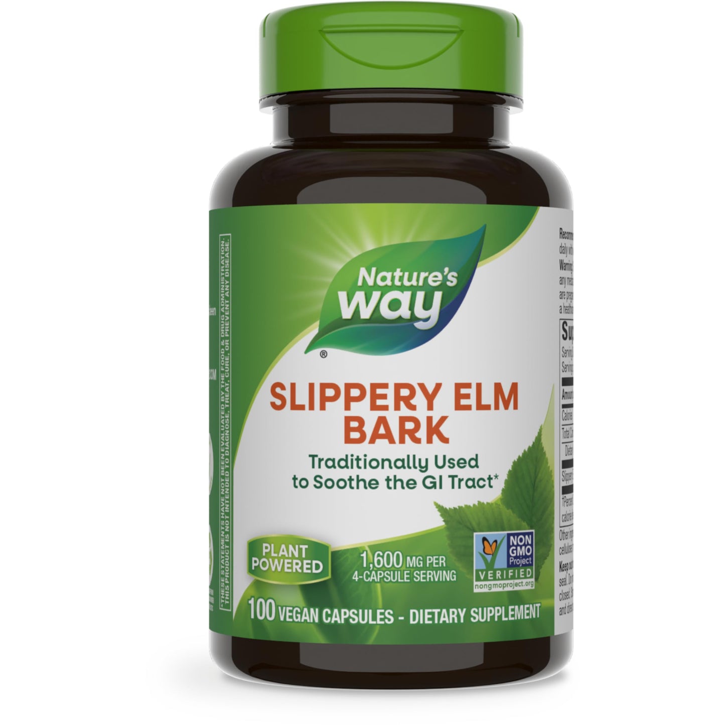 Nature's Way Slippery Elm Bark, Traditional Support to Soothe the GI Tract*, Vegan, 100 Capsules (Packaging May Vary)
