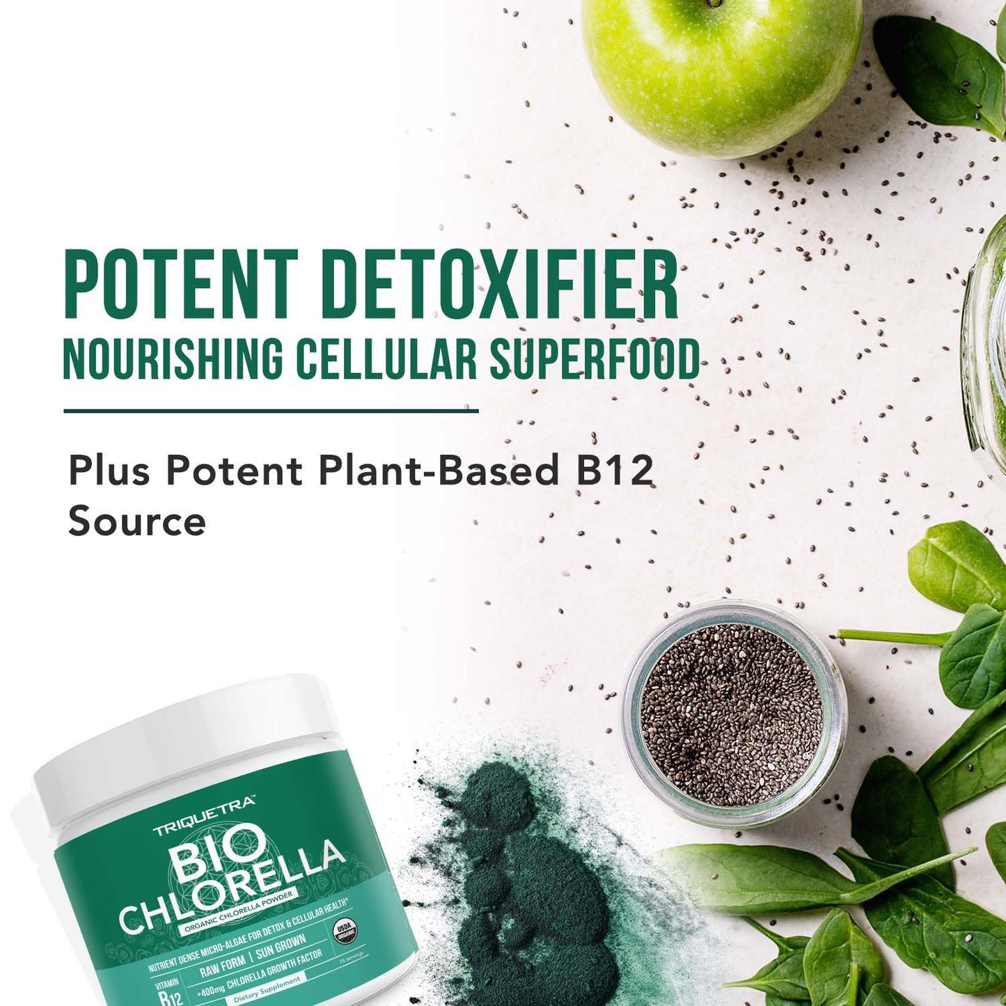 Organic Chlorella Powder – Raw & Sun-Grown – Nutrient-Dense Green Algae with CGF (Chlorella Growth Factor), Supports Overall Well-Being and Vitality – Vegan-Friendly – 75 Servings (225g)