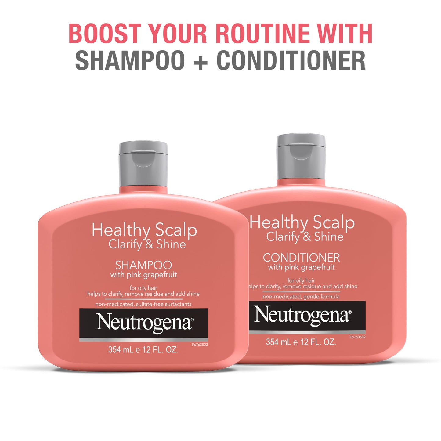 Neutrogena Exfoliating Healthy Scalp Clarifying Shampoo for Oily Hair & Scalp, Pink Grapefruit pH-Balanced Anti-Residue Formula Adds Shine, Sulfate, Paraben & Phthalate-Free, Color-Safe, 12 Fl Oz
