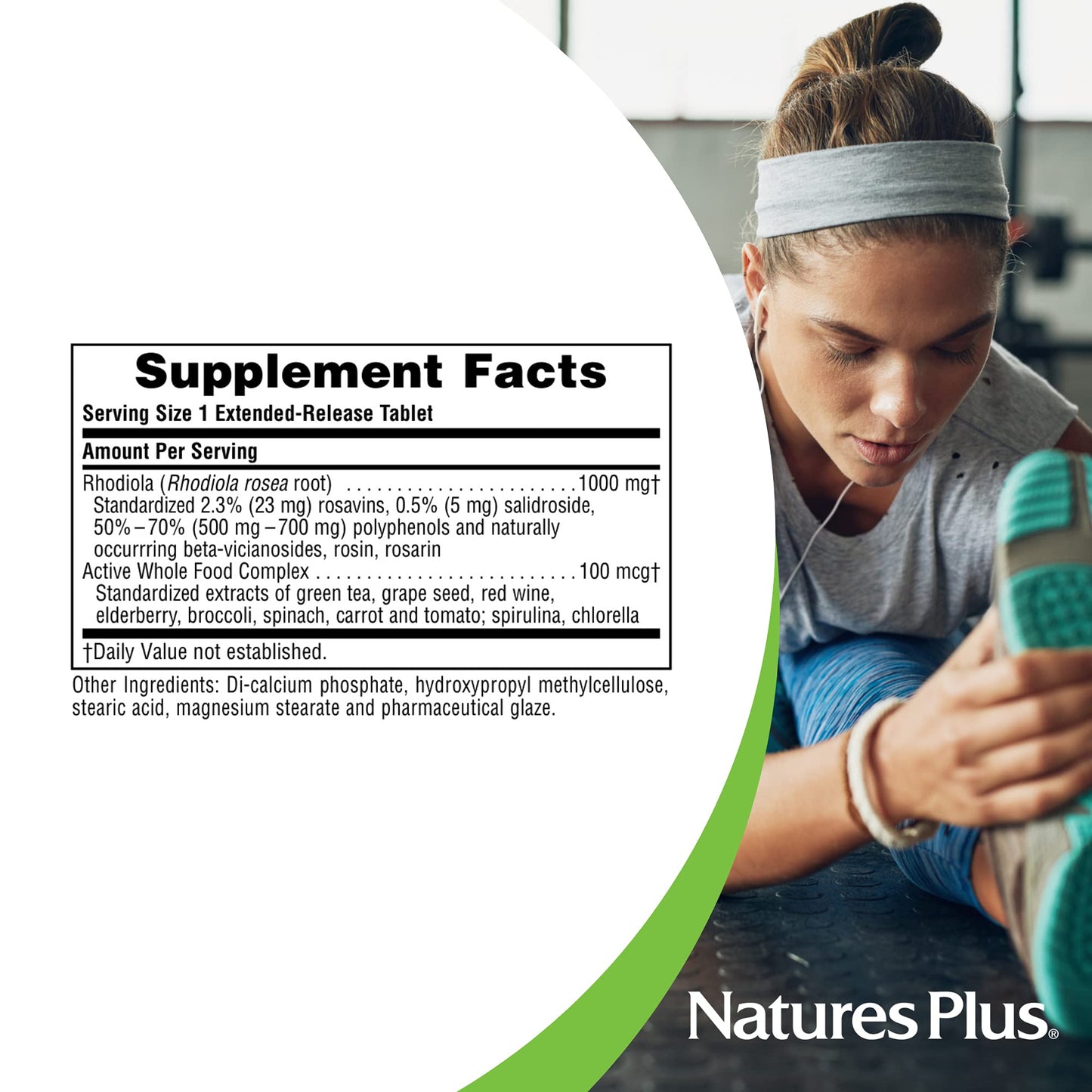 Natures Plus Rhodiola, Extended Release - 1000 mg, 30 Vegan Tablets - Herbal Supplement for Energy, Focus & Stress Relief - Vegetarian, Gluten-Free - 30 Servings