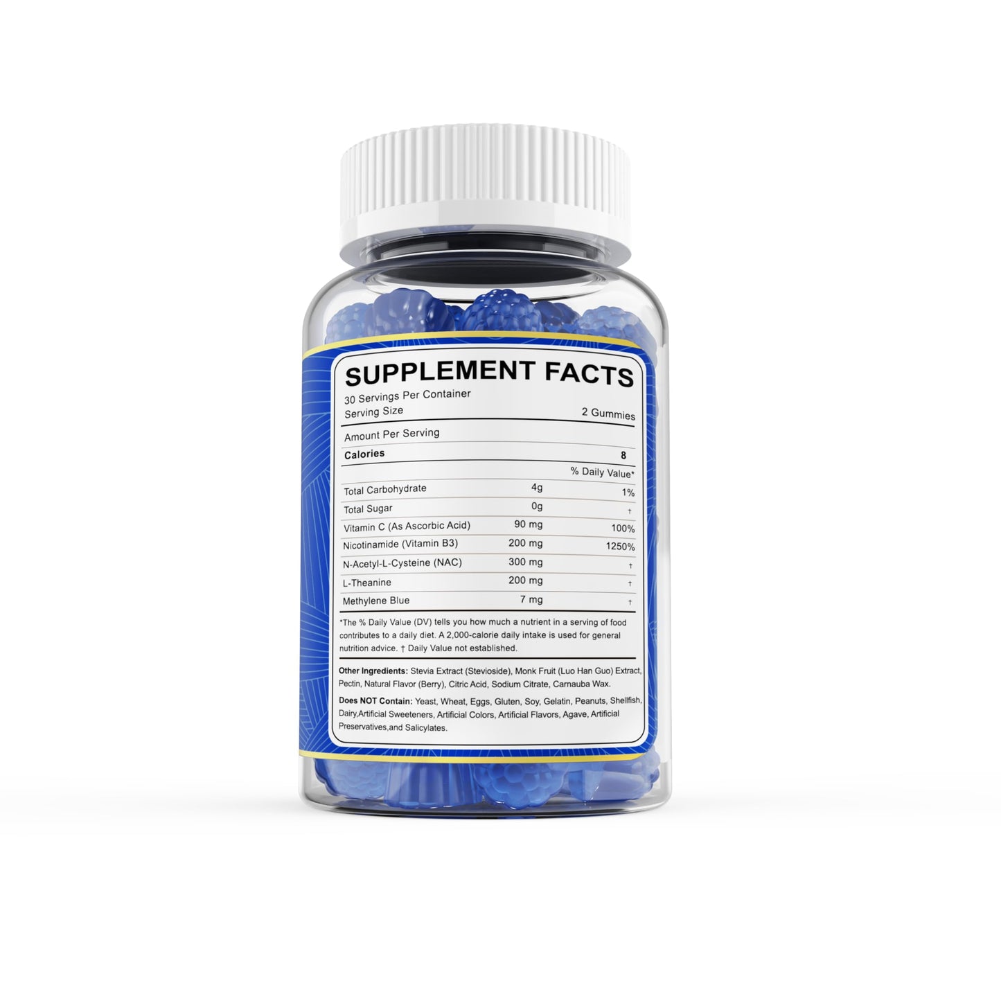 LILICARE Methylene Blue Gummies 7mg 14mg, Methylene Blue for Humans Supplement w/NAC, VIT B3 & L-Theanine, Brain & Mitochondrial Support, Enhances Energy, Focus and Cognitive, Sugar Free, 60 Ct