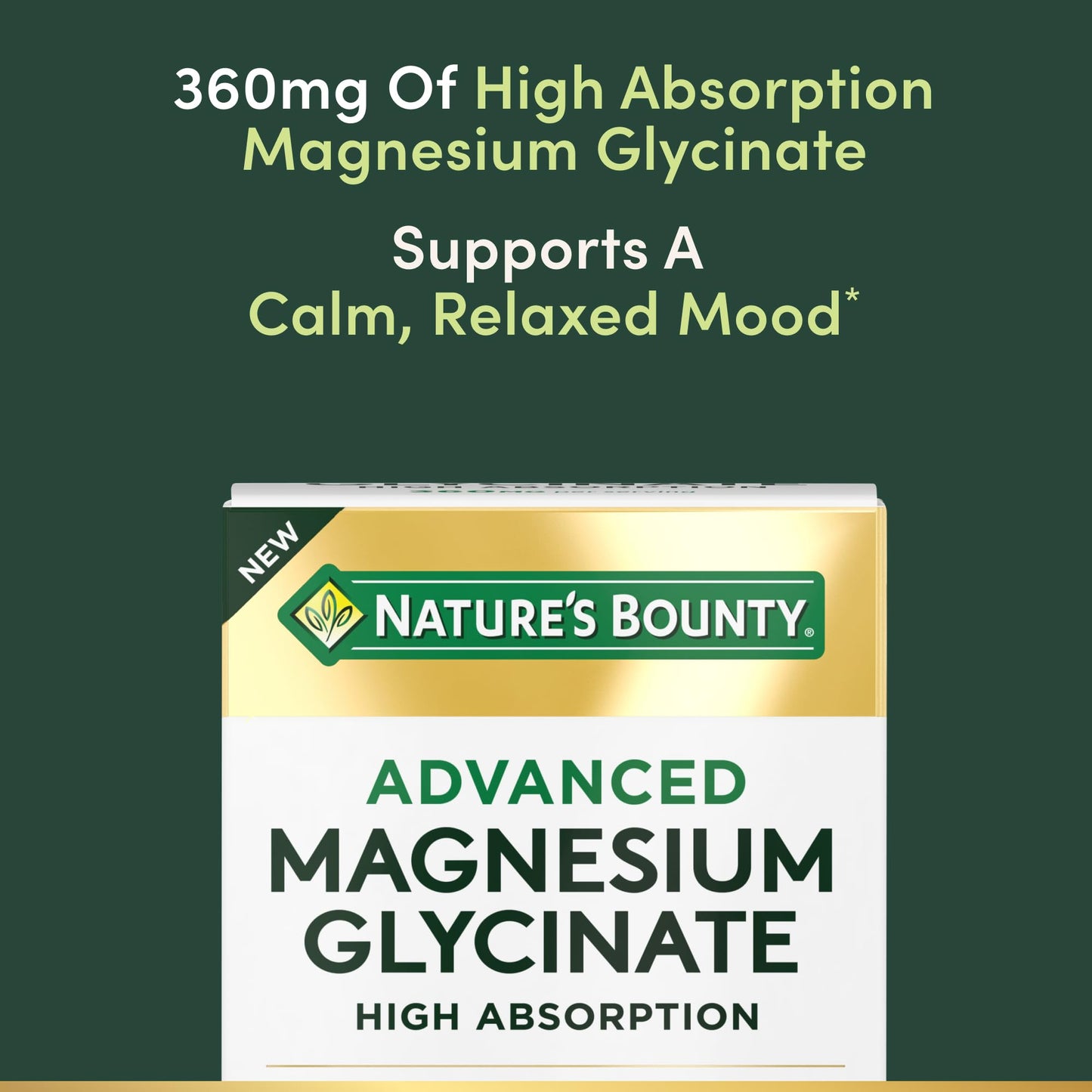 Nature's Bounty Advanced Magnesium Glycinate 360mg, Bioavailable Magnesium, Muscle & Bone Health Support, 90 Capsules