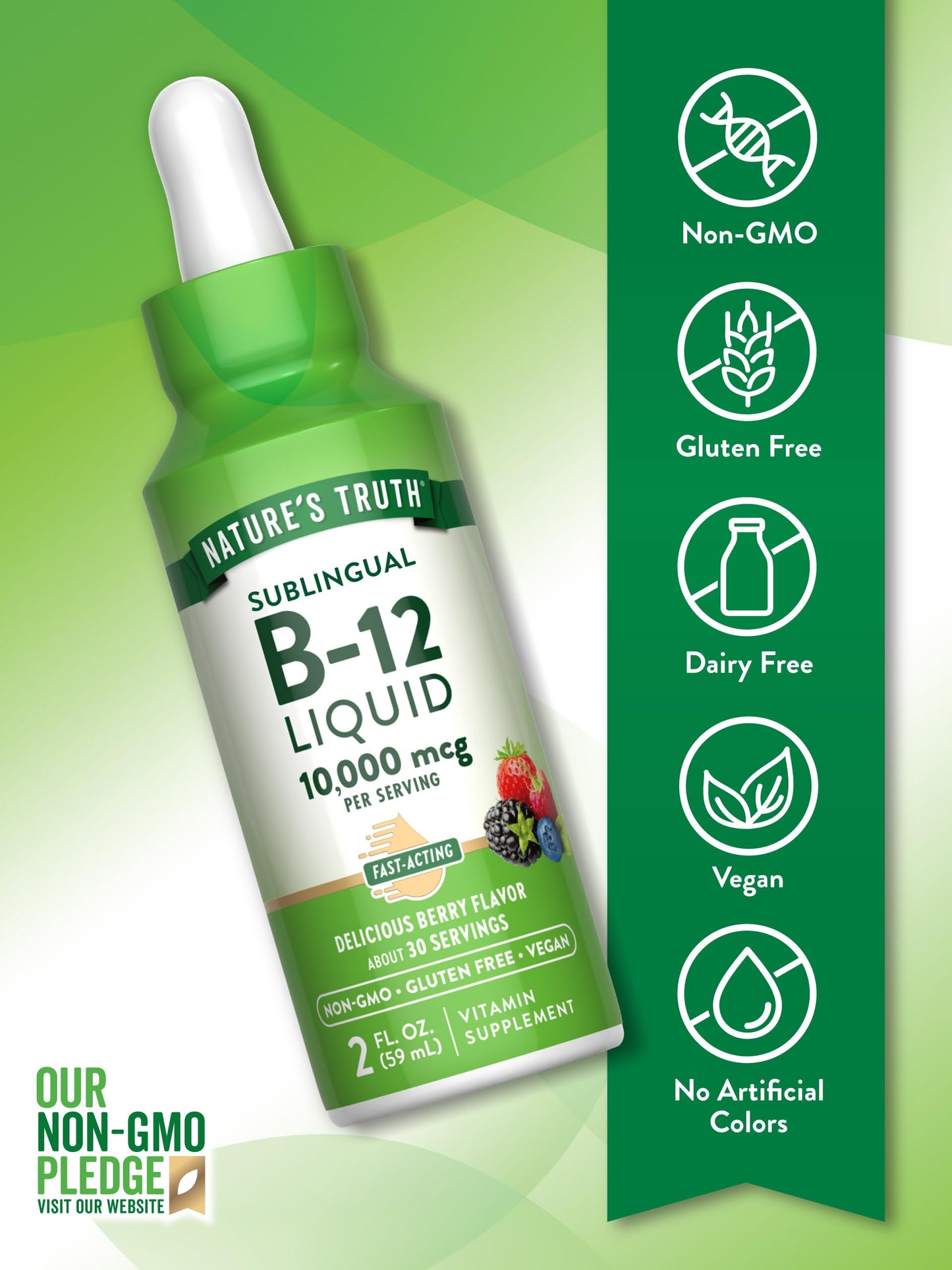 Nature's Truth B12 Sublingual Liquid Drops | 10,000 mcg | 2 oz | Fast Acting | Vegan, Non-GMO & Gluten Free