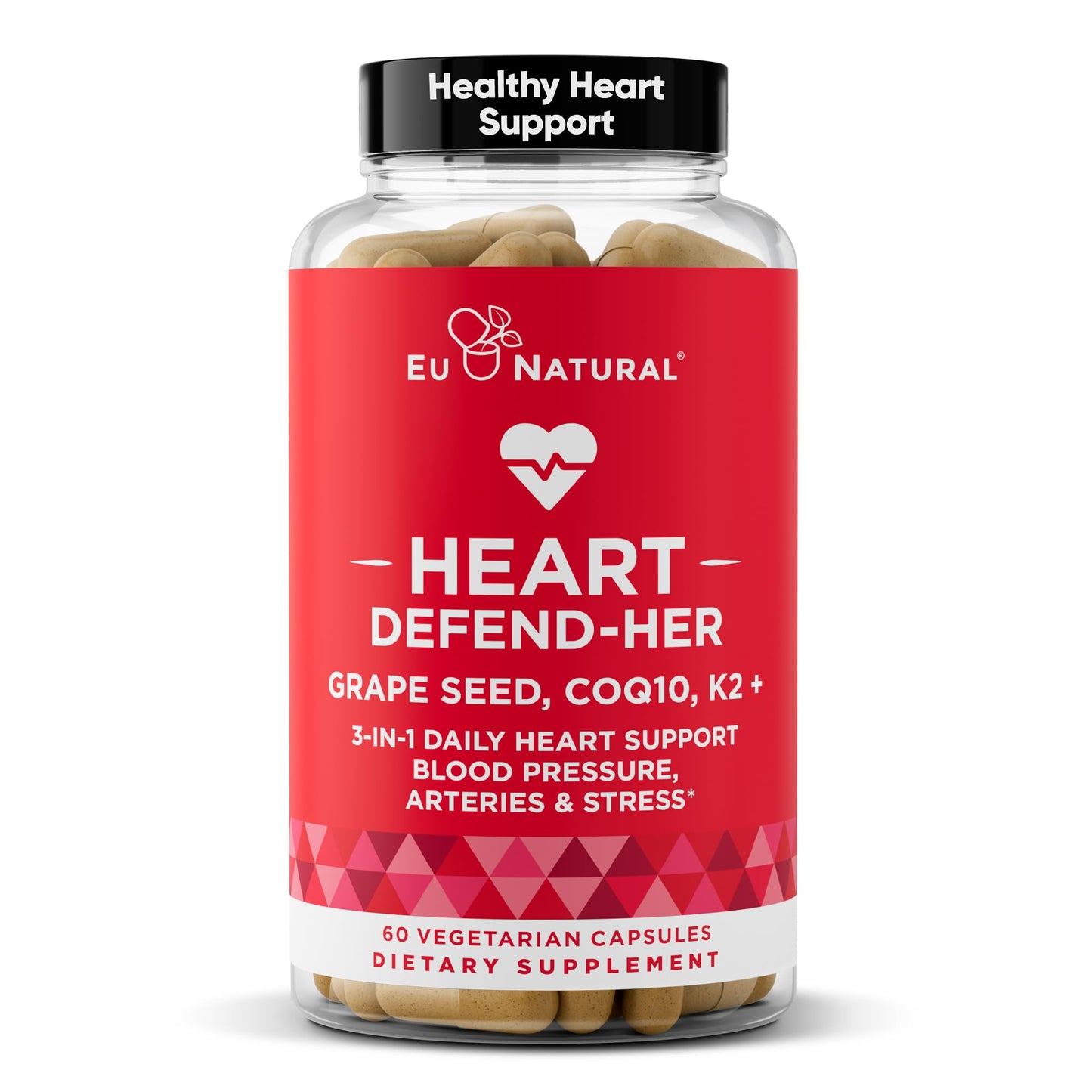 Heart Defend-Her Womens Heart Health Supplements – Advanced 3-in-1 Blend with Grape Seed Extract, Vitamin K2 MK-7, and CoQ10 – Support Blood Pressure, Artery and Bone Strength – 60 Vegetarian Capsules