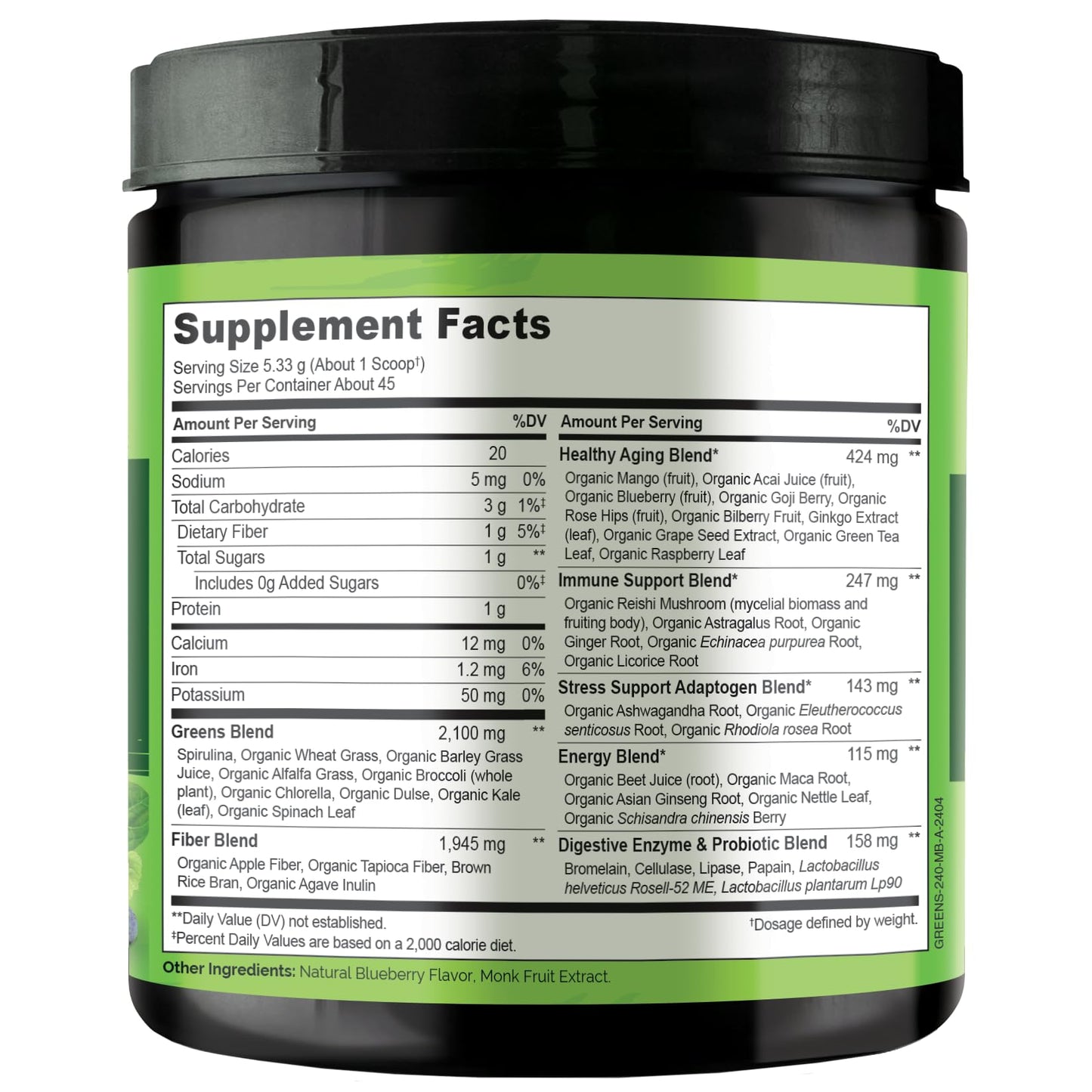 NATURELO Raw Greens Superfood Powder - Mixed Berry - Boost Energy, Detox, Enhance Health - Organic Spirulina - Wheat Grass - Whole Food Nutrition from Fruits & Vegetables - 240 Grams
