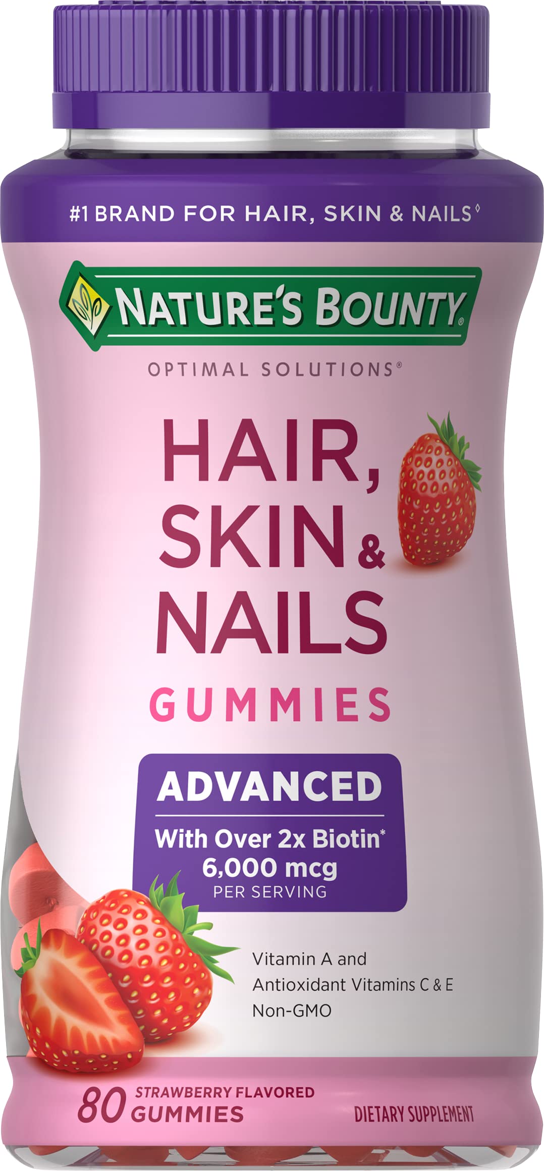 Nature's Bounty Optimal Solutions Advanced Hair, Skin & Nails Gummies, Strawberry, 80 Count (Pack of 2)
