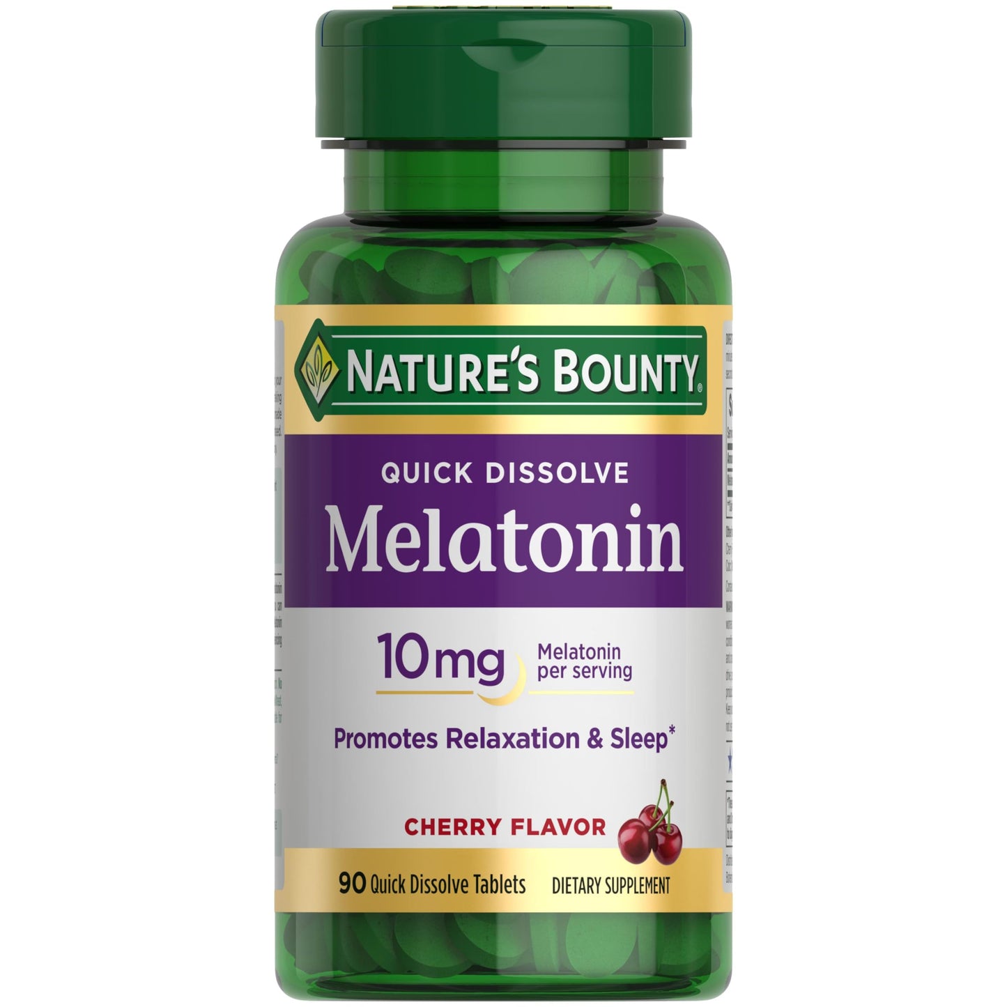 Nature's Bounty Melatonin 10mg, Quick Dissolve Sleep Aid, Dietary Supplement, Promotes Relaxation and Sleep Health, Cherry Flavor, 90 Quick Dissolve Vegetarian Tablets