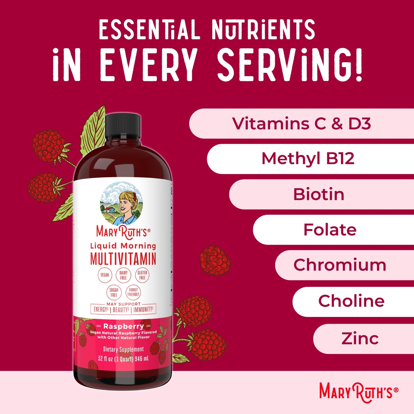 Multivitamin for Women, Men & Kids by MaryRuth's | Liquid Morning Multivitamin | Mens, Womens Vitamins | Vitamin A C D E B6 B12 Biotin Zinc | Beauty | Vegan | Non-GMO | Gluten Free | 32 Servings