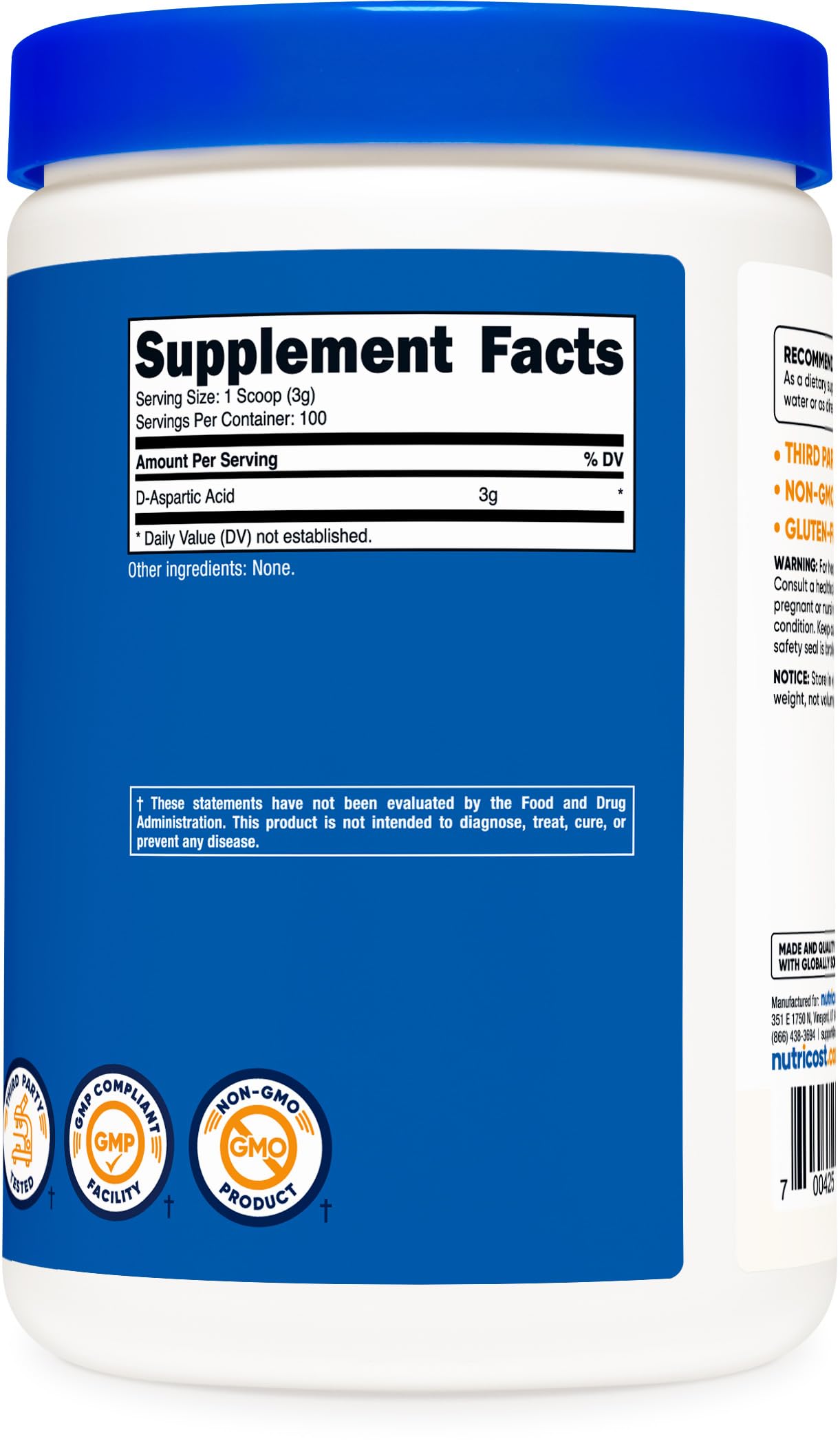 Nutricost D-Aspartic Acid (DAA) Powder 300G - Pure D Aspartic Acid