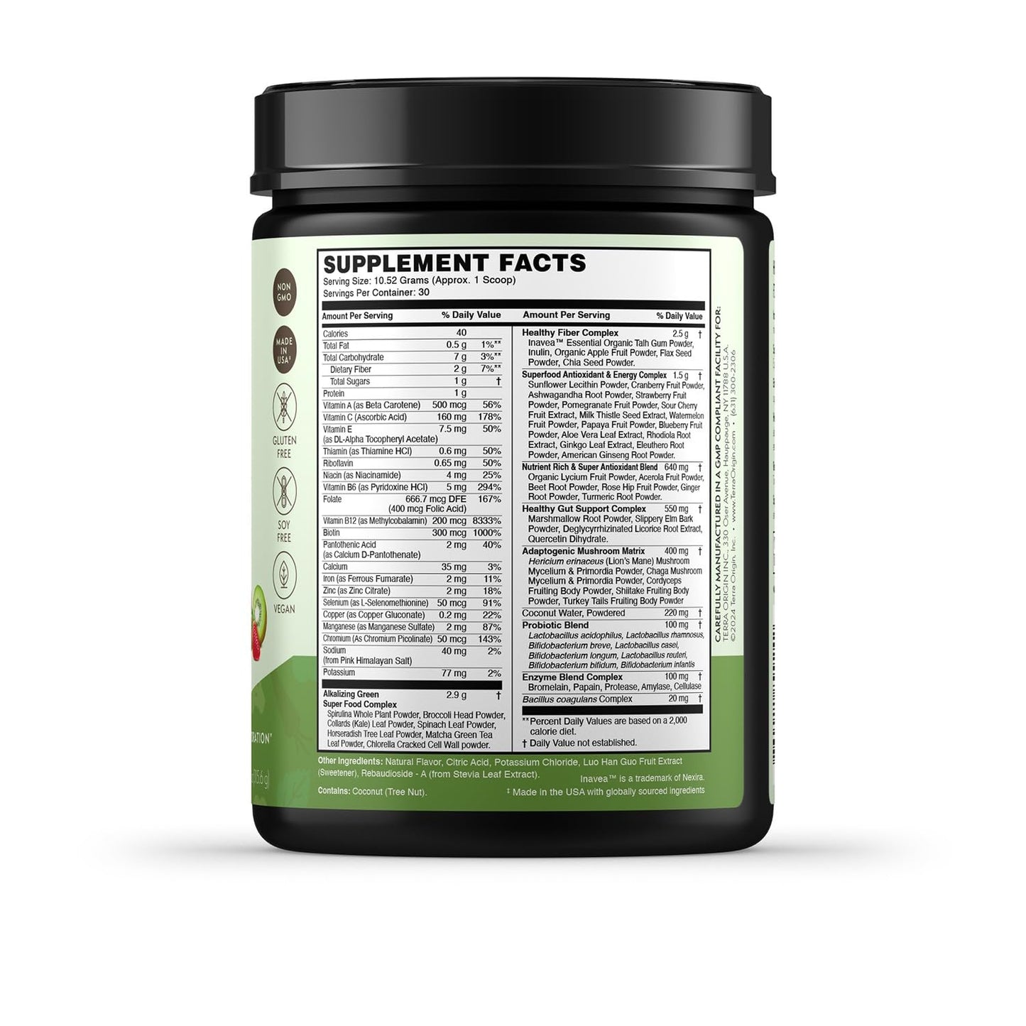 TERRA ORIGIN Healthy Greens Powder Blend | Superfoods, Probiotics, Enzymes, Spirulina | for Immune & Digestive Gut Health Support | Energy & Wellness Boost | 30 Servings (Kiwi Strawberry)