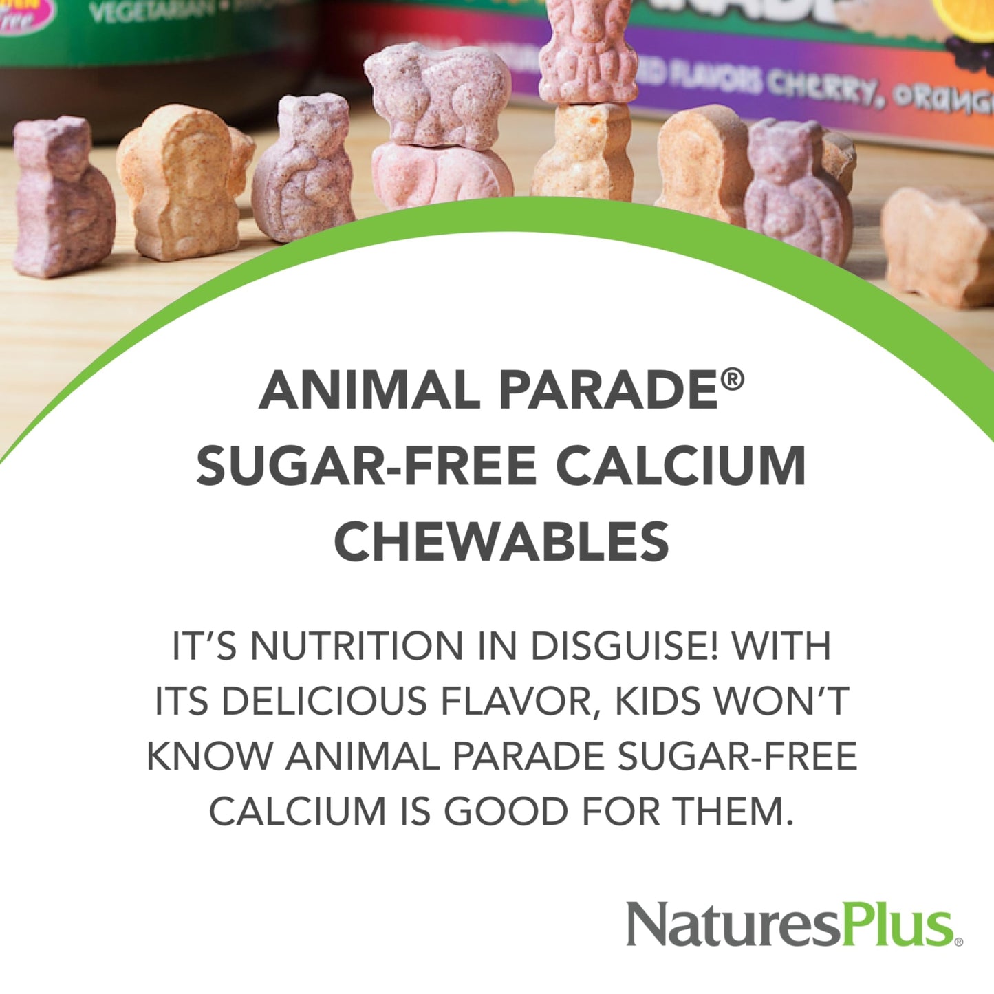 NaturesPlus Animal Parade Sugar-Free Children's Calcium, Vanilla Sundae Flavor - 90 Chewable Animal Shaped Tablets - Magnesium for Bone Health - Gluten Free - 45 Servings