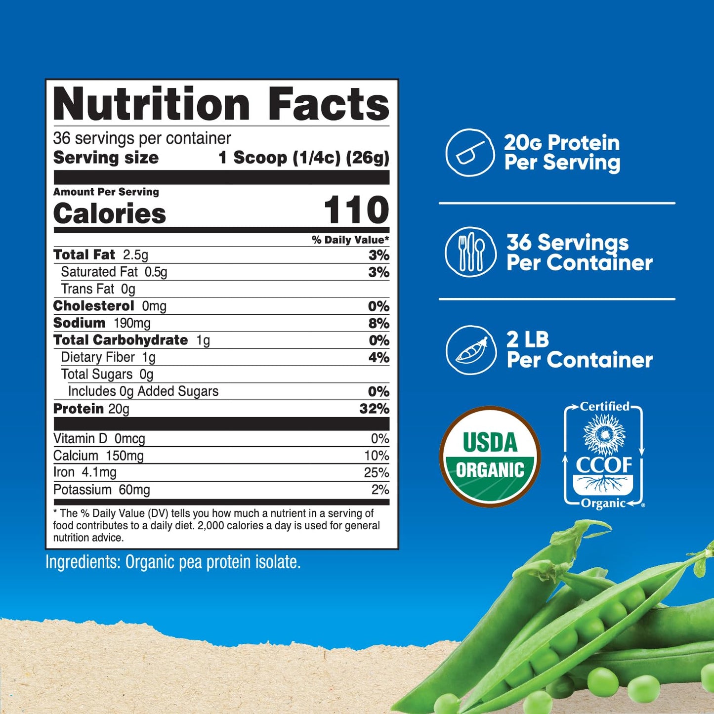 Pre-Order | Arrives in 5–10 Days – Nutricost Organic Pea Protein Isolate Powder (2LBS) - Unflavored, Certified USDA Organic, Protein from Plants, Vegetarian Friendly, Gluten Free, Non-GMO