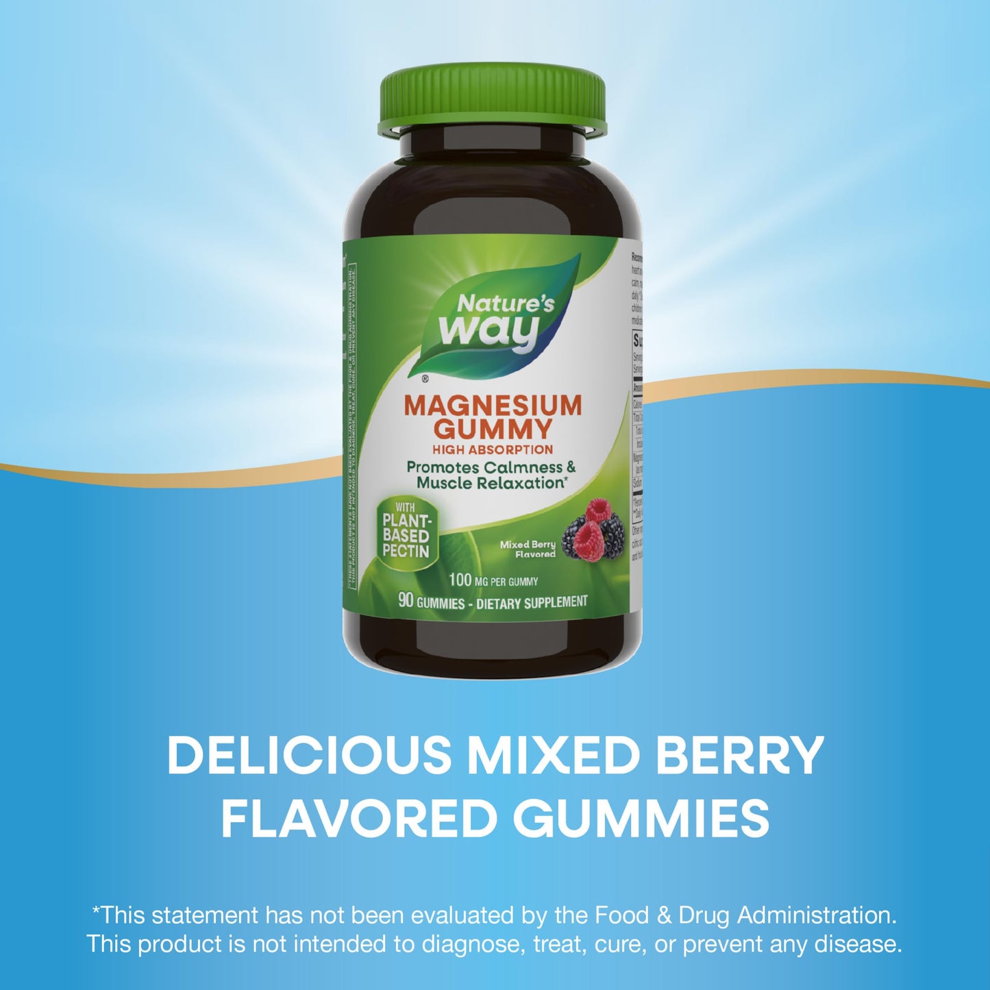 Nature’s Way Magnesium Gummies, Promotes Calm*, with Magnesium Citrate, Raspberry and Blackberry Flavored, 90 Gummies