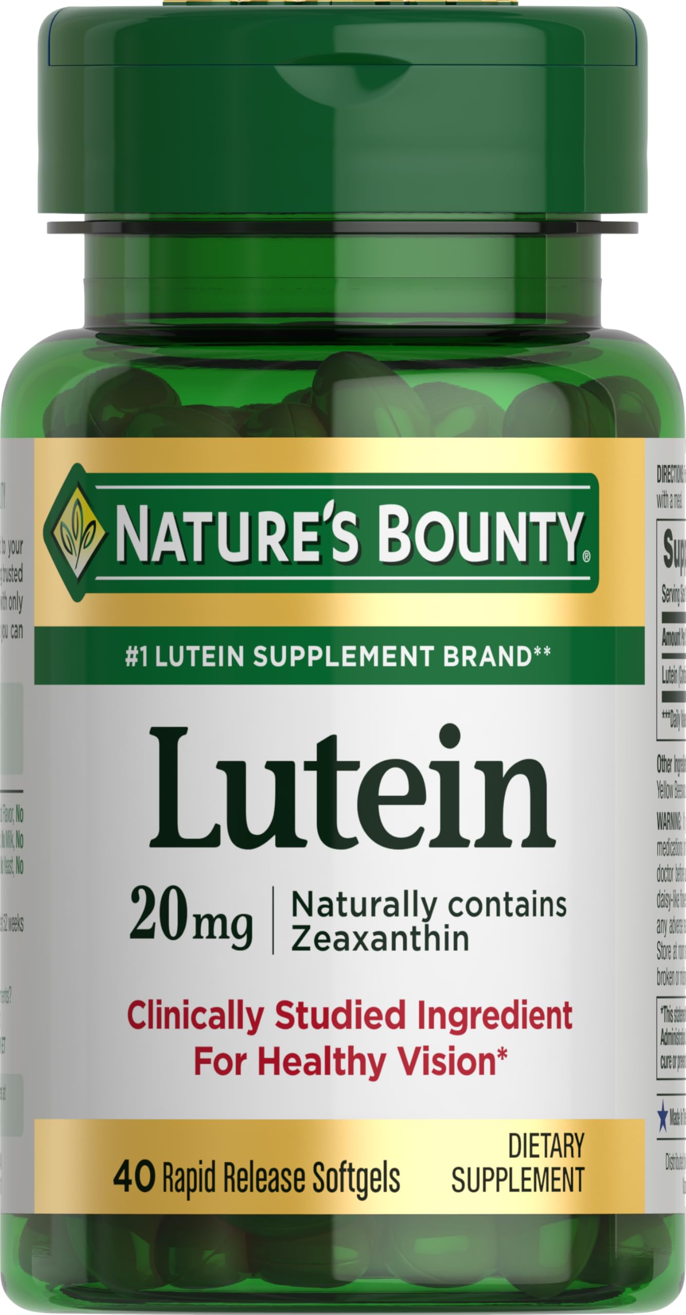 Nature's Bounty Lutein Pills, Eye Health Supplements and Vitamins, Support Vision Health, 20 mg, 40 Softgels