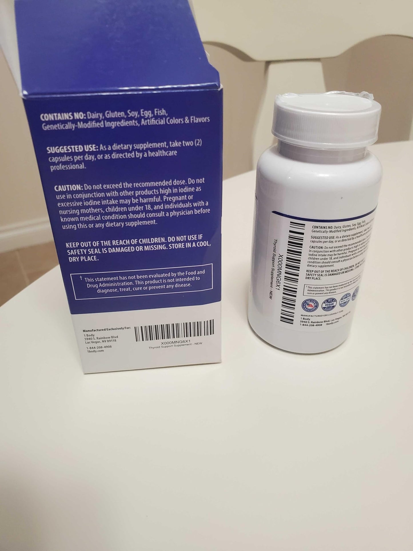 1 Body Thyroid Support Supplement with Iodine, Vitamin B12, Zinc, 60-Day Supply, 2 Pack
